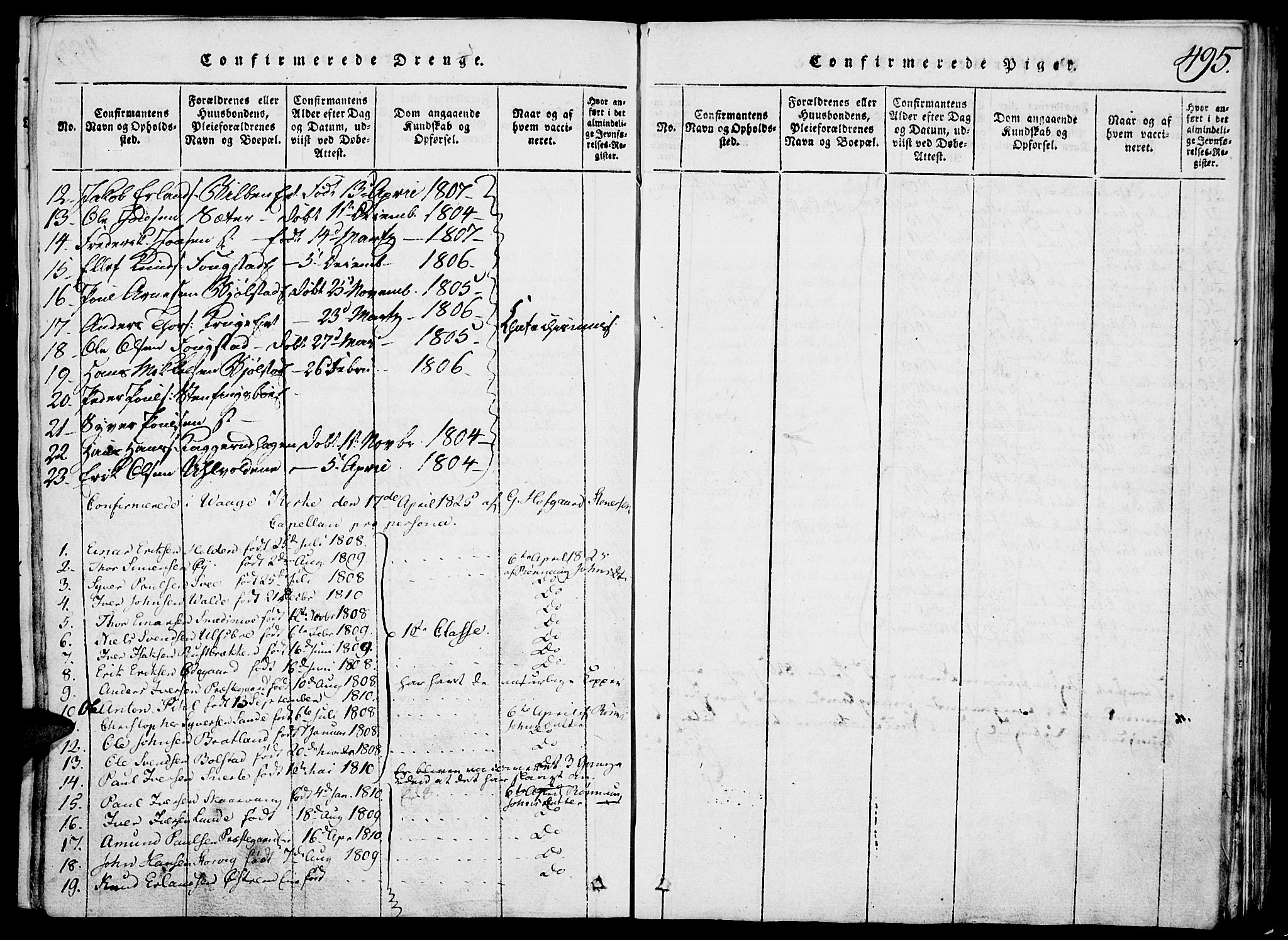 Vågå prestekontor, SAH/PREST-076/H/Ha/Hab/L0001: Parish register (copy) no. 1, 1815-1827, p. 494-495