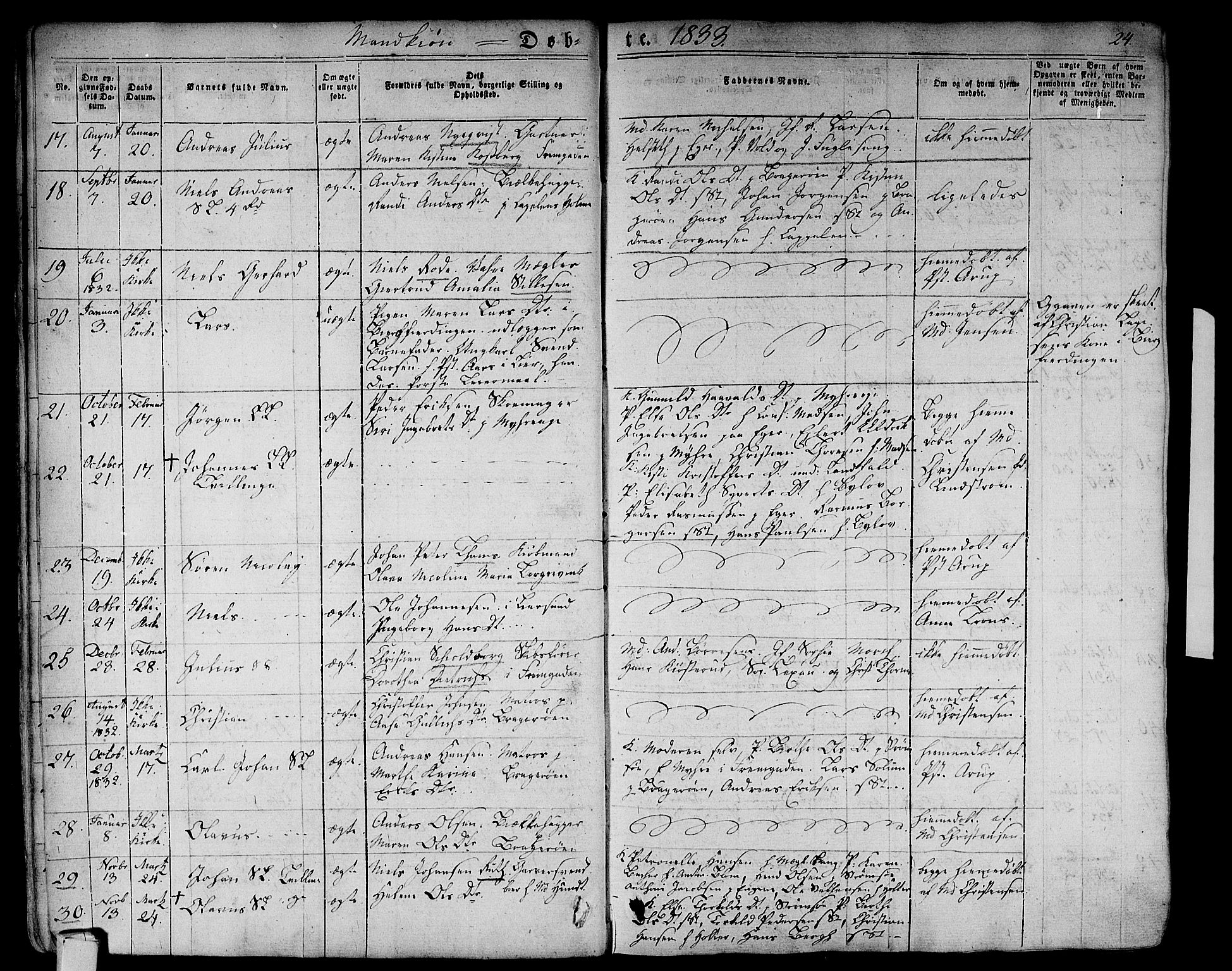 Bragernes kirkebøker, AV/SAKO-A-6/F/Fb/L0001: Parish register (official) no. II 1, 1830-1847, p. 24