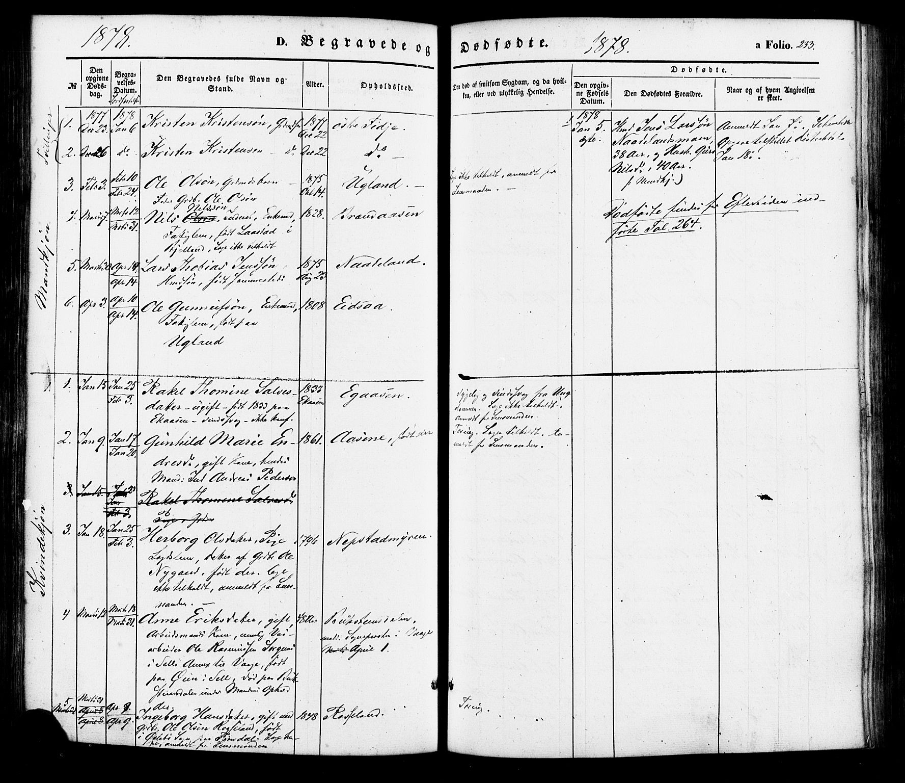 Søgne sokneprestkontor, AV/SAK-1111-0037/F/Fa/Faa/L0002: Parish register (official) no. A 2, 1854-1882, p. 233