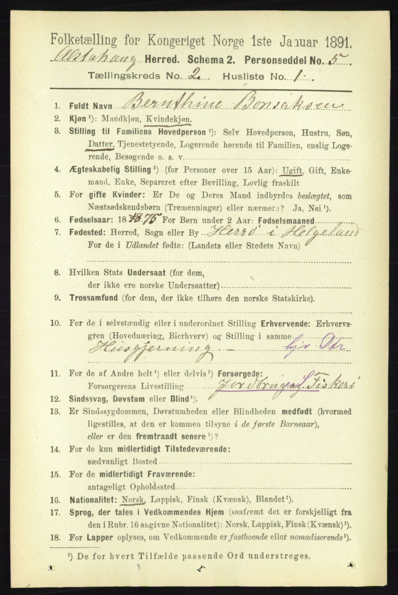 RA, 1891 census for 1820 Alstahaug, 1891, p. 505