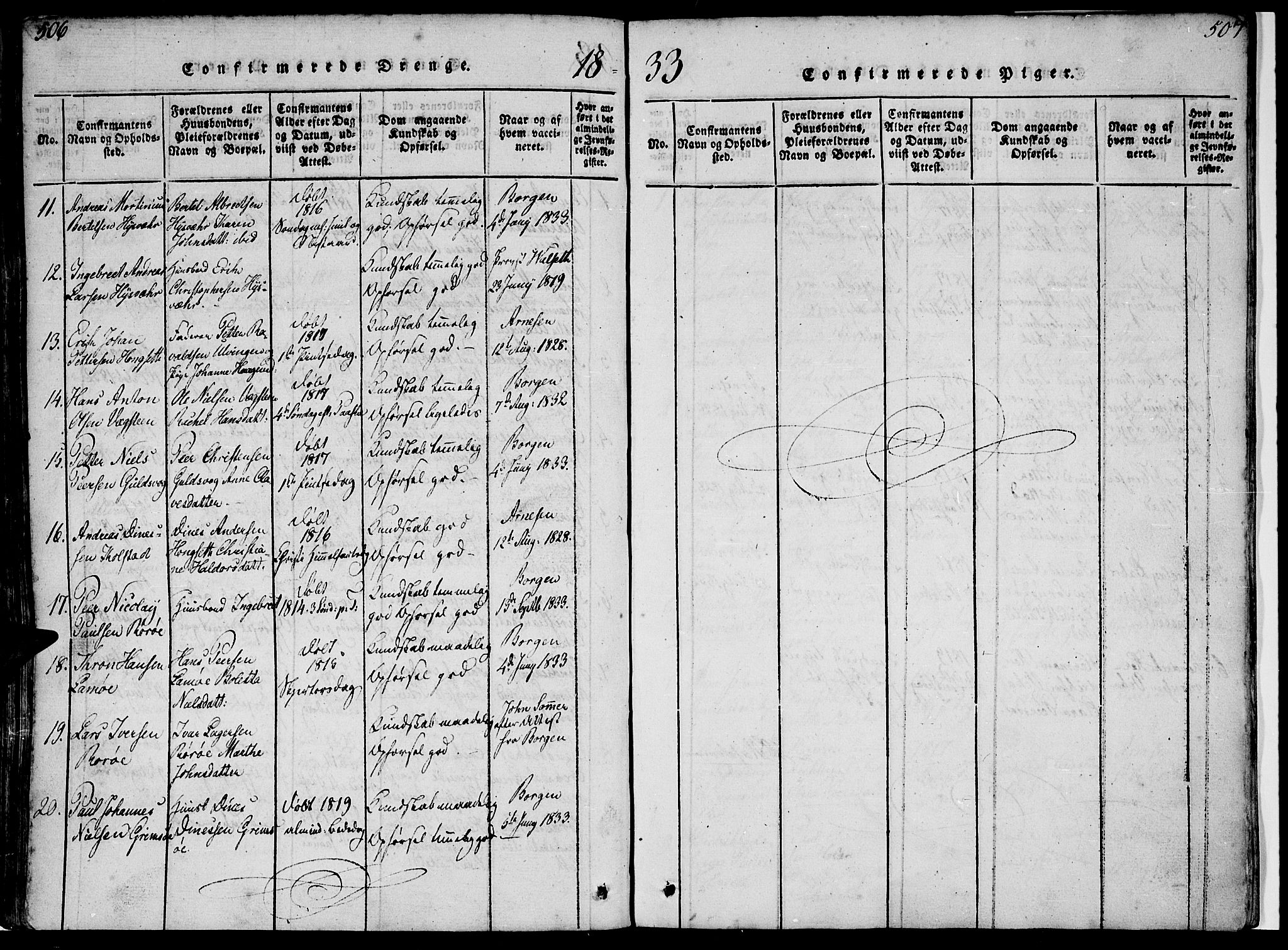 Ministerialprotokoller, klokkerbøker og fødselsregistre - Nordland, AV/SAT-A-1459/816/L0239: Parish register (official) no. 816A05, 1820-1845, p. 506-507