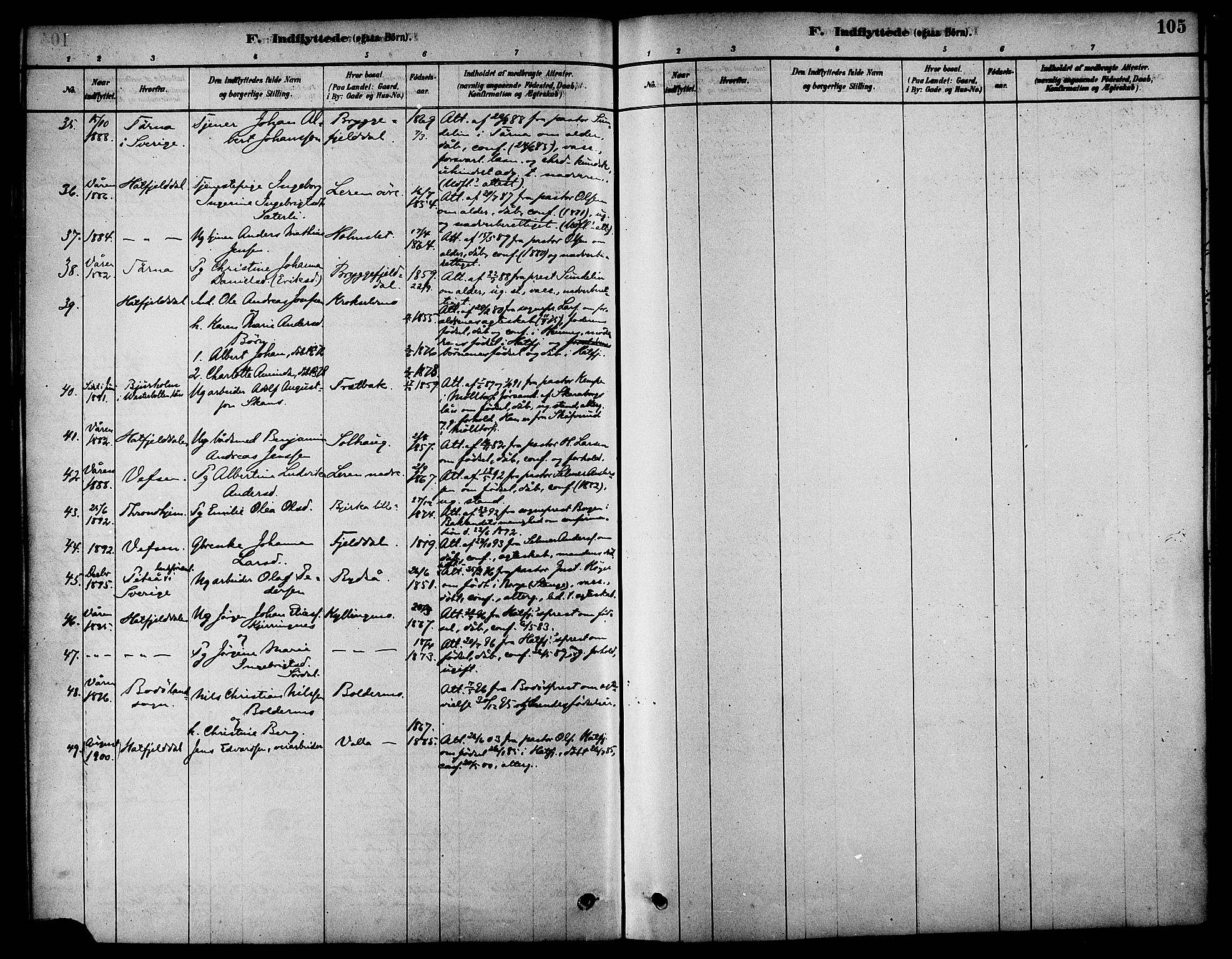 Ministerialprotokoller, klokkerbøker og fødselsregistre - Nordland, AV/SAT-A-1459/826/L0379: Parish register (official) no. 826A02, 1878-1895, p. 105