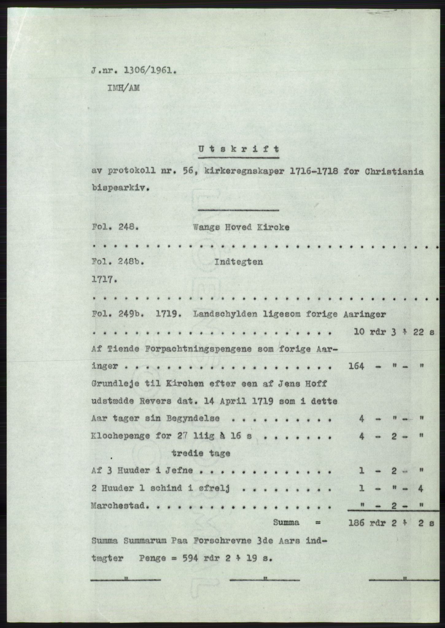 Statsarkivet i Oslo, SAO/A-10621/Z/Zd/L0014: Avskrifter, j.nr 1101-1809/1961, 1961, p. 116
