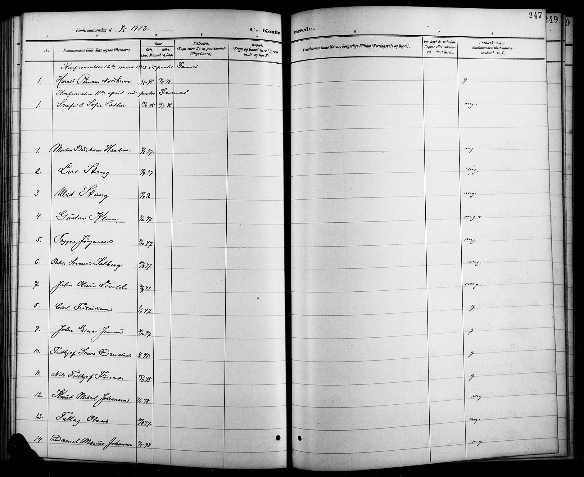 Arendal sokneprestkontor, Trefoldighet, SAK/1111-0040/F/Fb/L0006: Parish register (copy) no. B 6, 1889-1916, p. 247