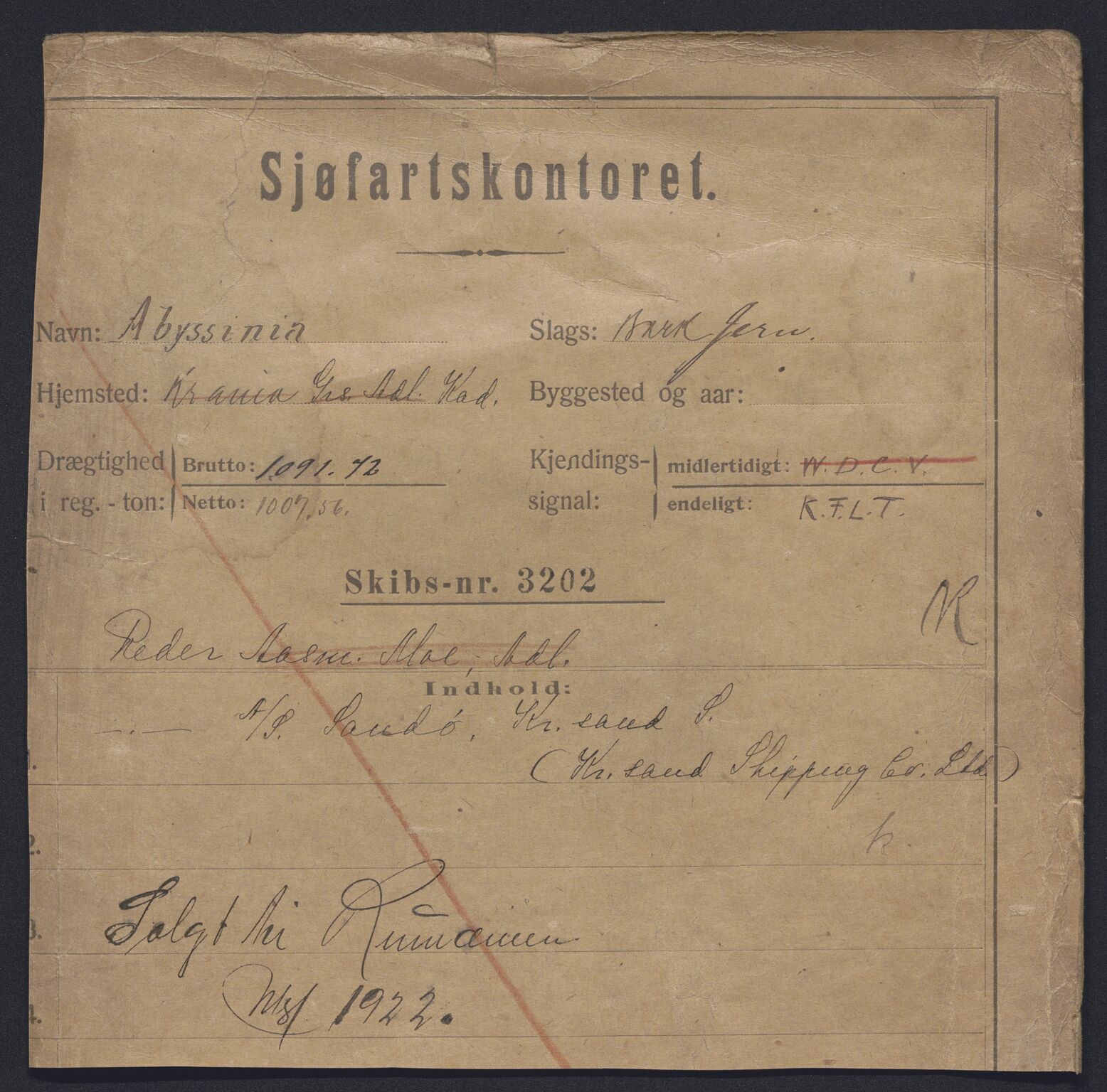 Sjøfartsdirektoratet med forløpere, skipsmapper slettede skip, AV/RA-S-4998/F/Fa/L0001: --, 1860-1922, p. 39