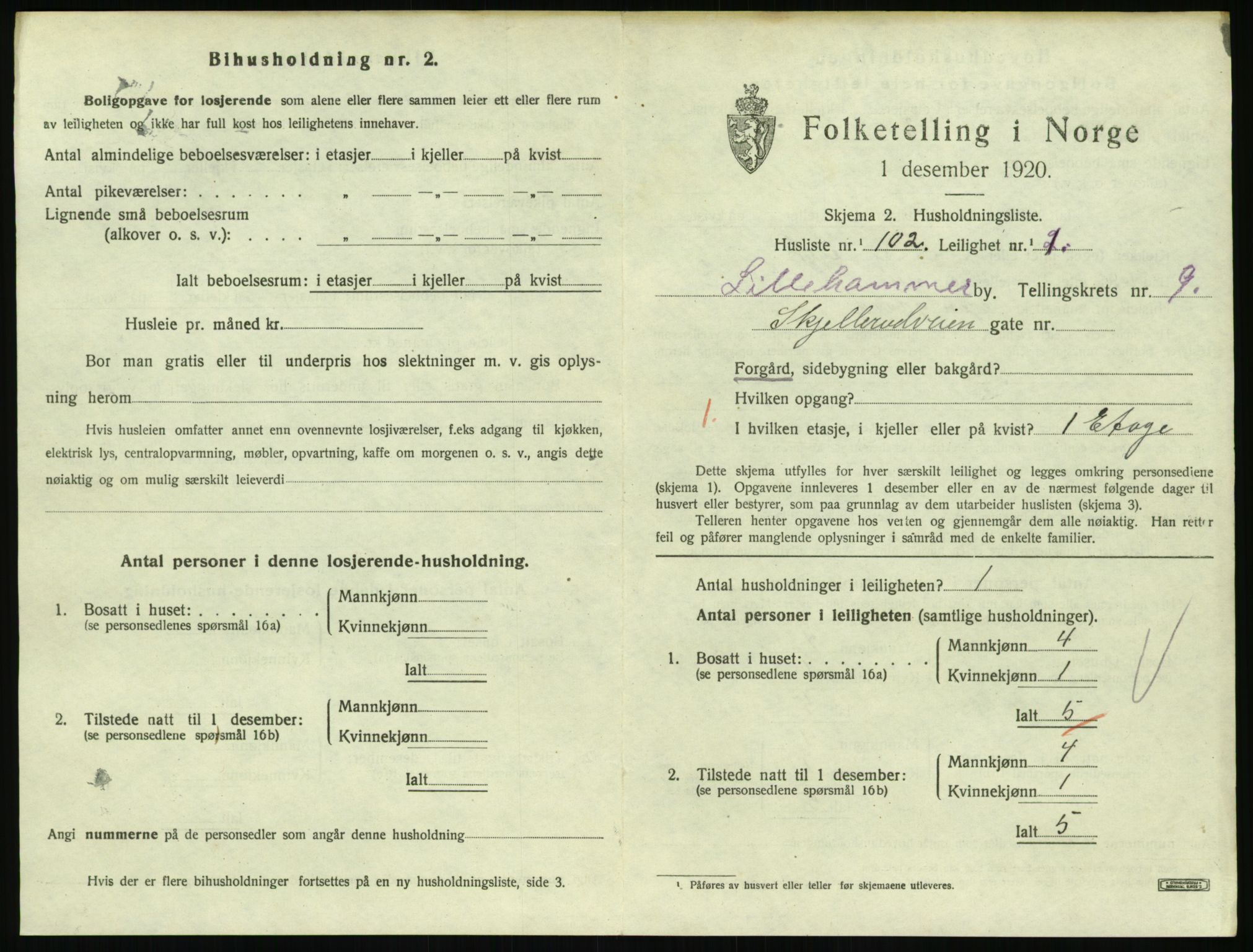 SAH, 1920 census for Lillehammer, 1920, p. 3422