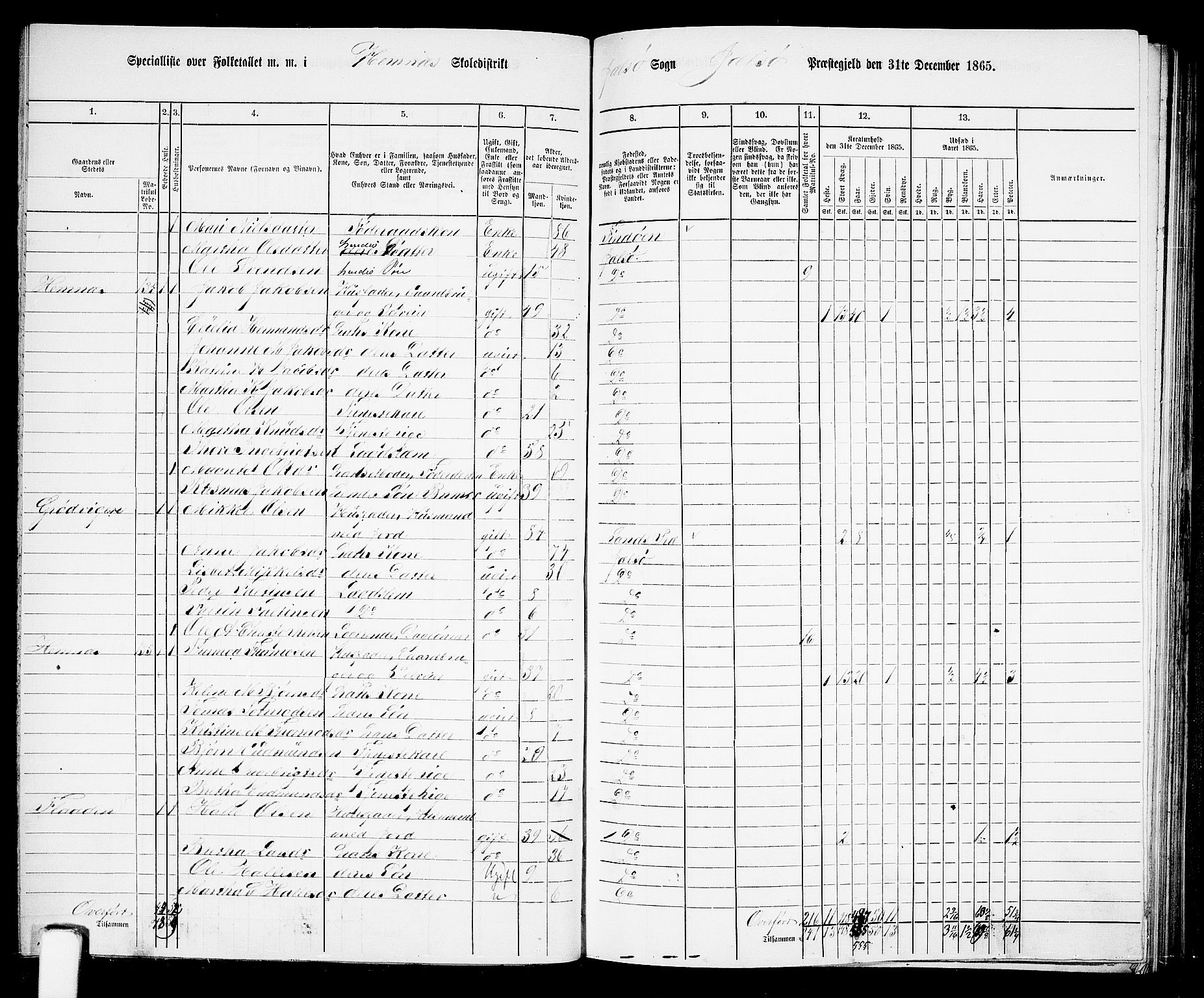 RA, 1865 census for Jelsa, 1865, p. 52