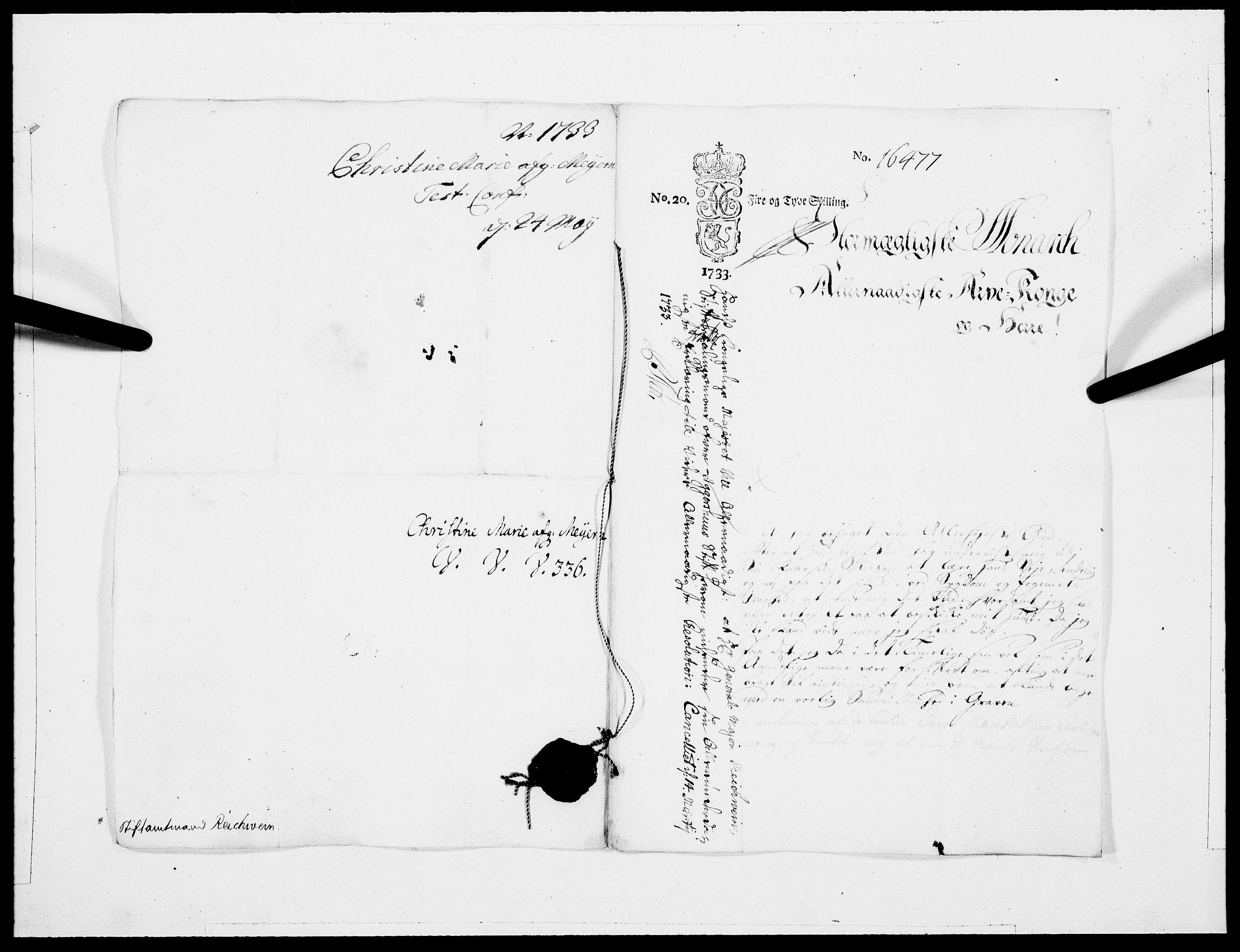 Danske Kanselli 1572-1799, AV/RA-EA-3023/F/Fc/Fcc/Fcca/L0113: Norske innlegg 1572-1799, 1733, p. 263