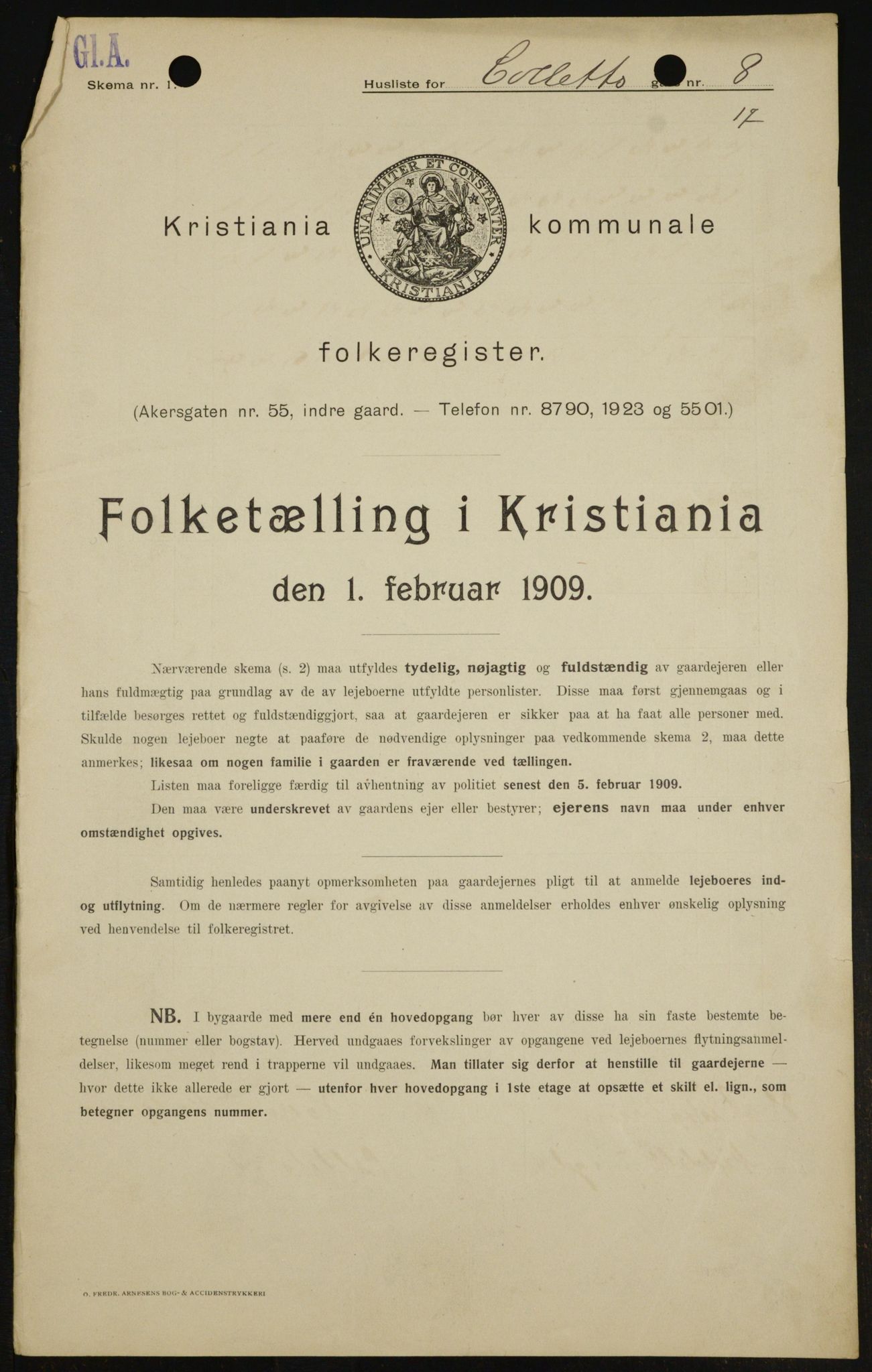 OBA, Municipal Census 1909 for Kristiania, 1909, p. 11814