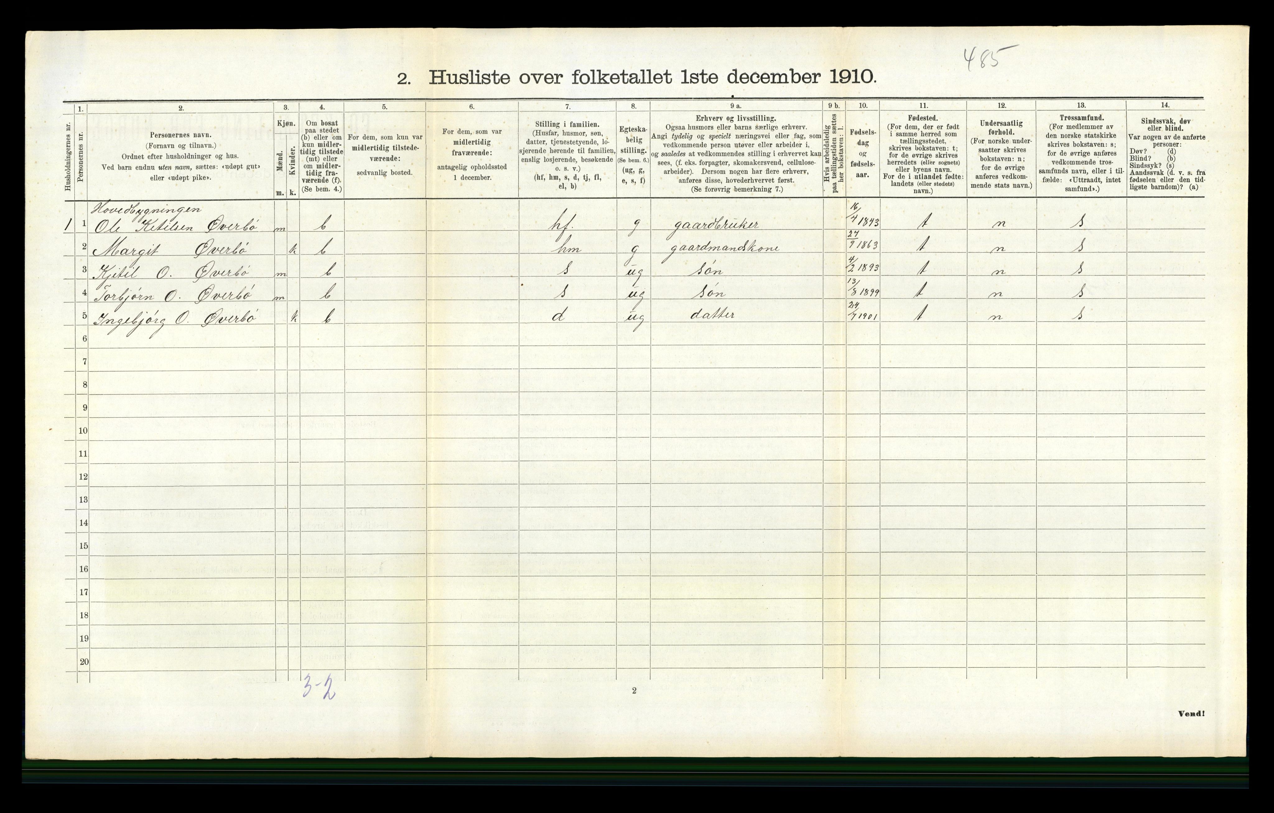 RA, 1910 census for Hjartdal, 1910, p. 215