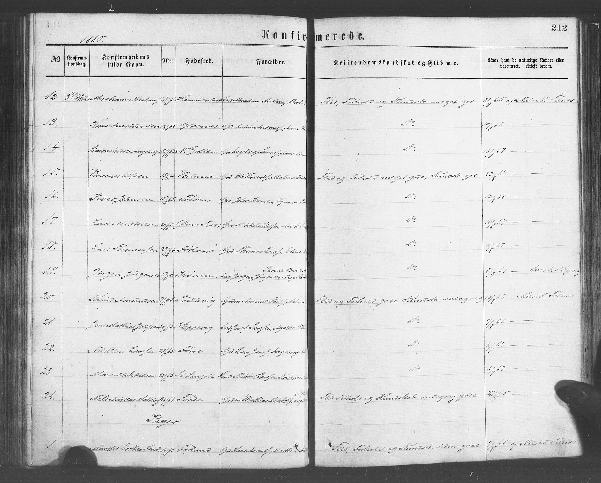 Sund sokneprestembete, AV/SAB-A-99930: Parish register (official) no. A 15, 1867-1881, p. 212