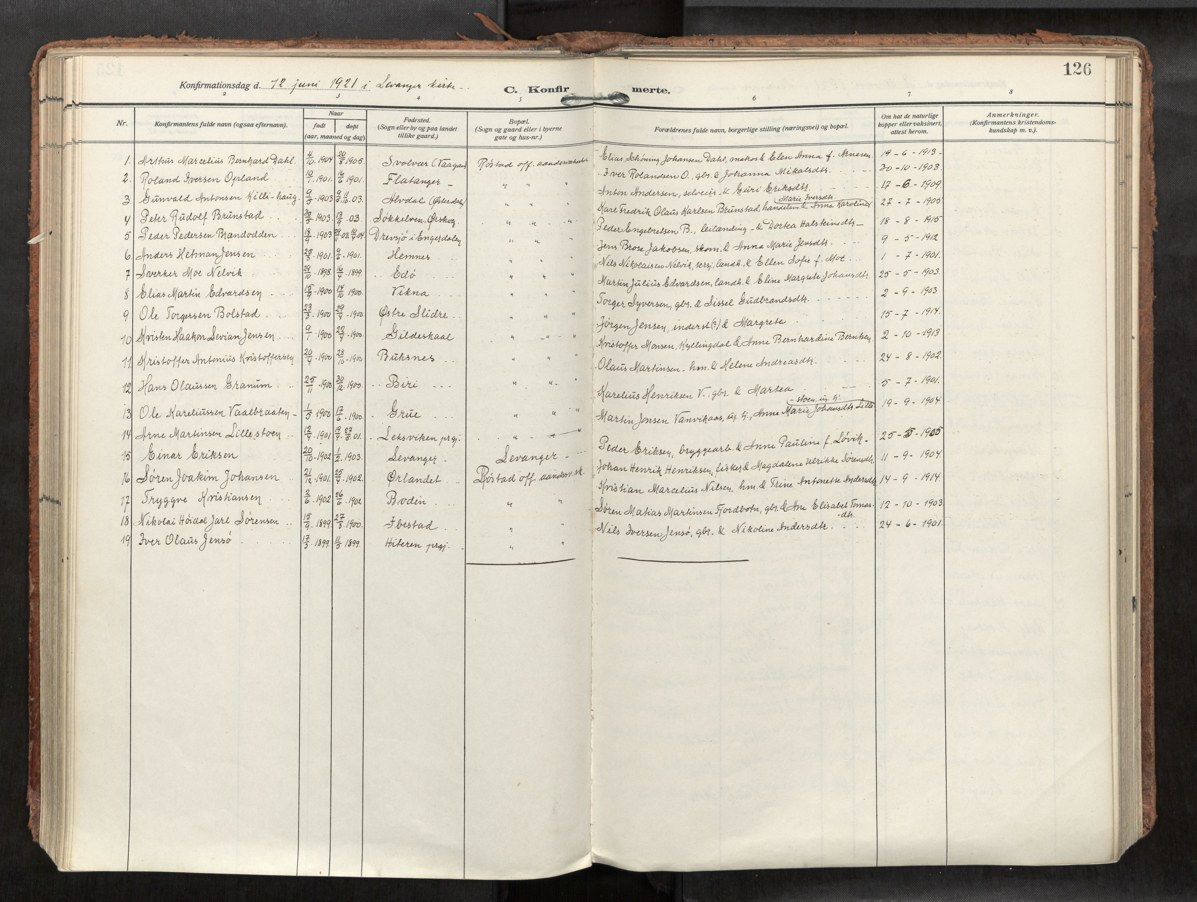 Levanger sokneprestkontor, SAT/A-1301/2/H/Haa/L0002: Parish register (official) no. 2, 1912-1935, p. 126
