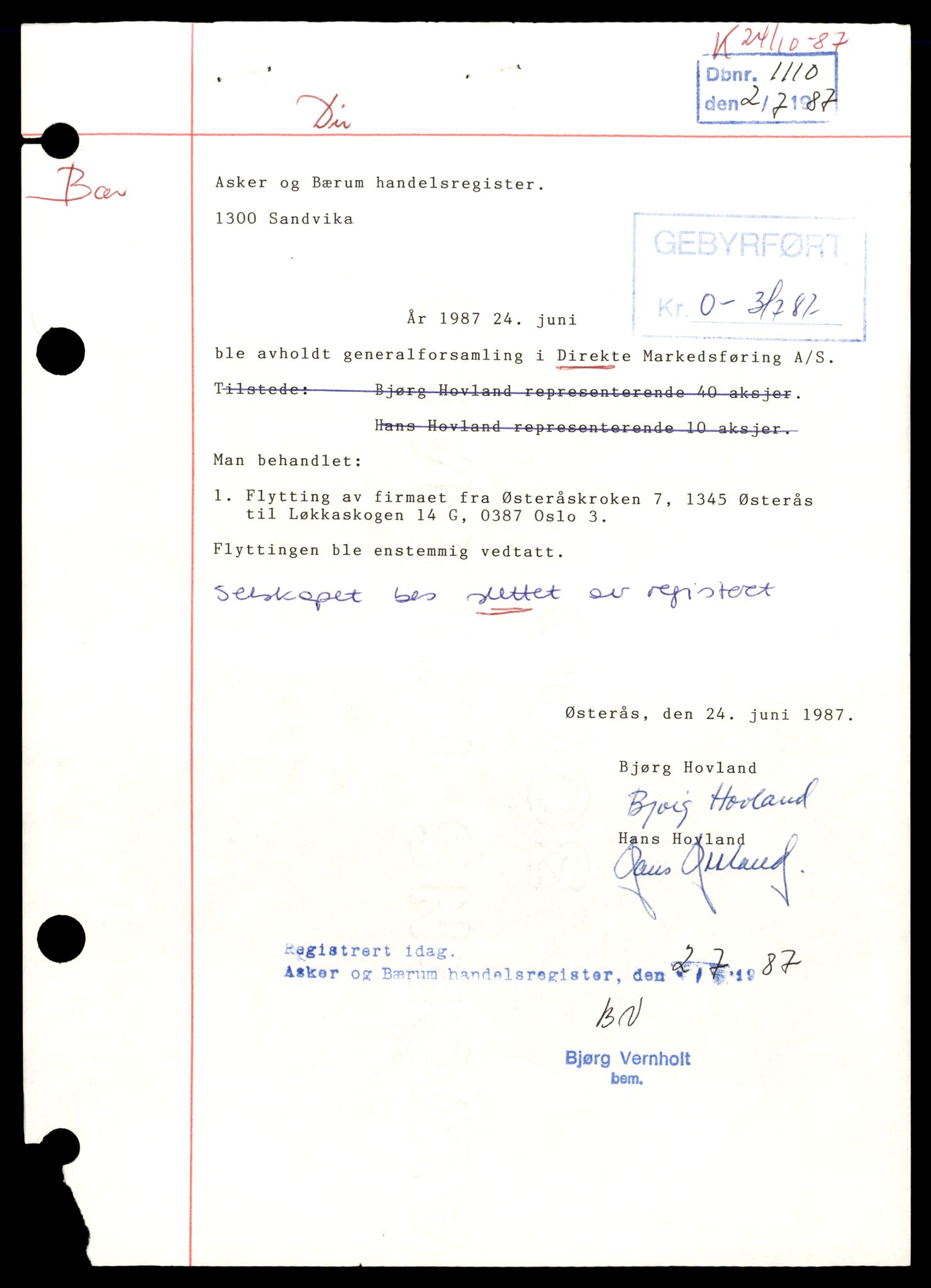 Asker og Bærum tingrett, AV/SAT-A-10379/K/Kb/Kba/L0070: Aksjeselskap, Di - El, 1944-1989, p. 1