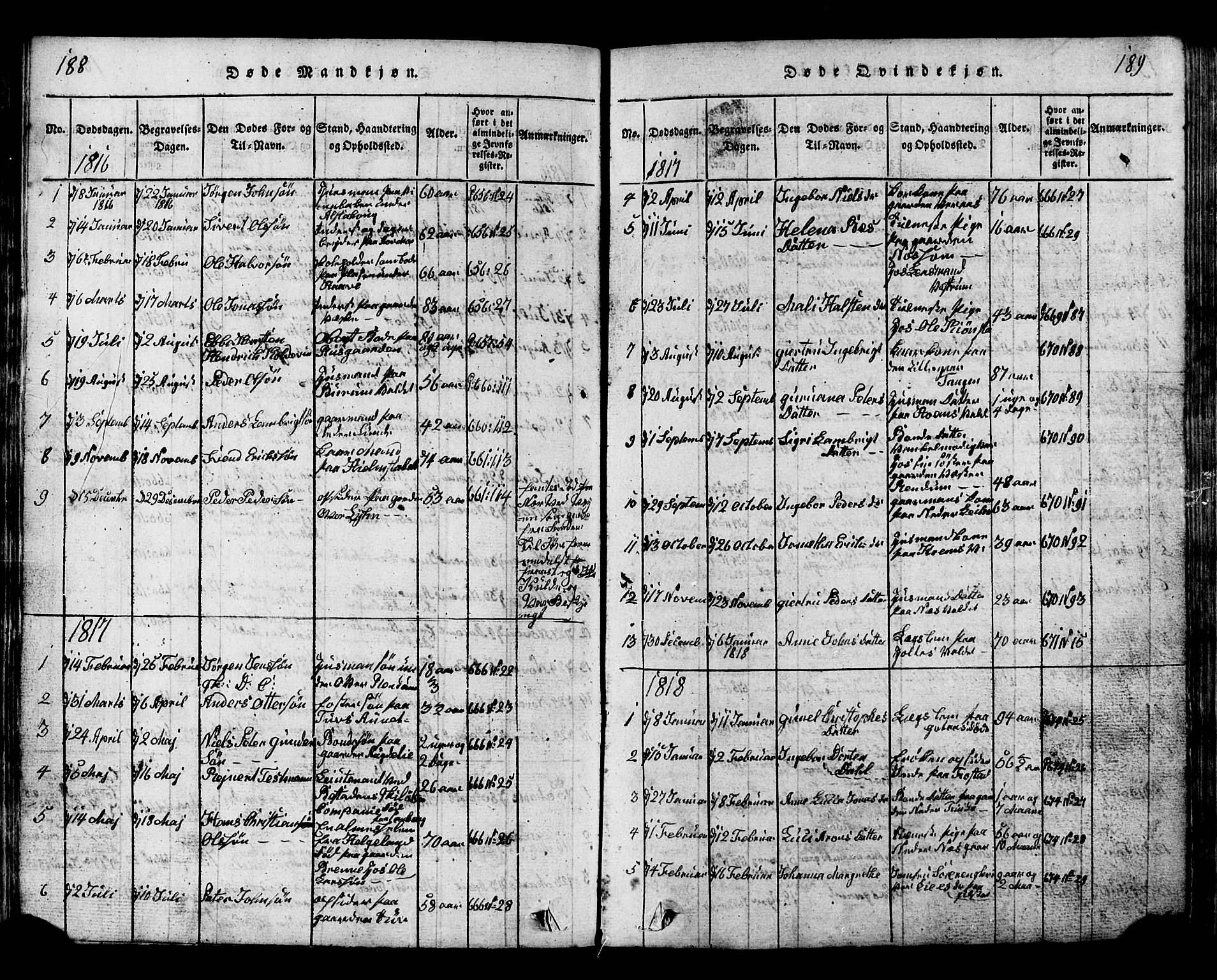 Ministerialprotokoller, klokkerbøker og fødselsregistre - Nord-Trøndelag, SAT/A-1458/717/L0169: Parish register (copy) no. 717C01, 1816-1834, p. 188-189