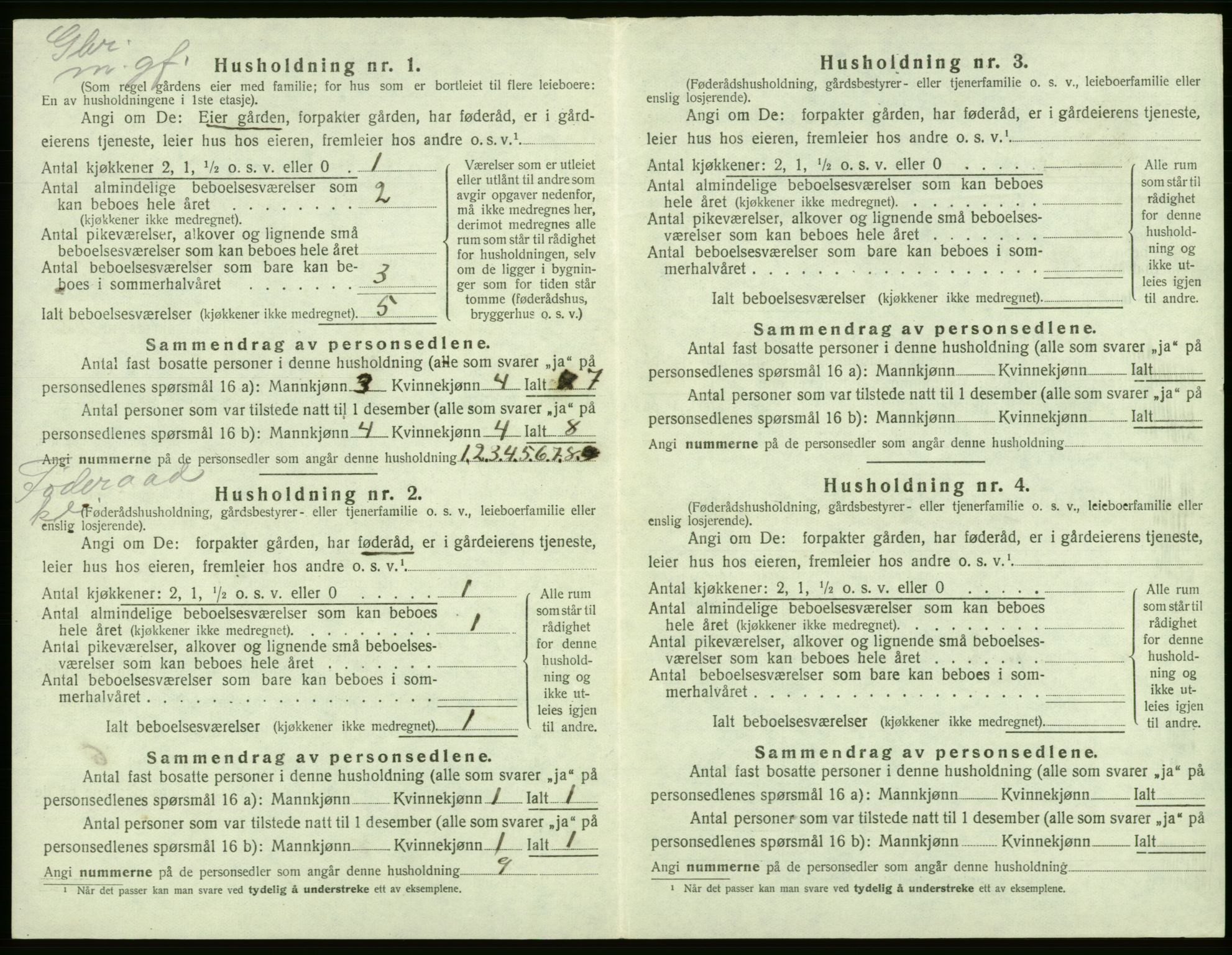 SAB, 1920 census for Tysnes, 1920, p. 1224