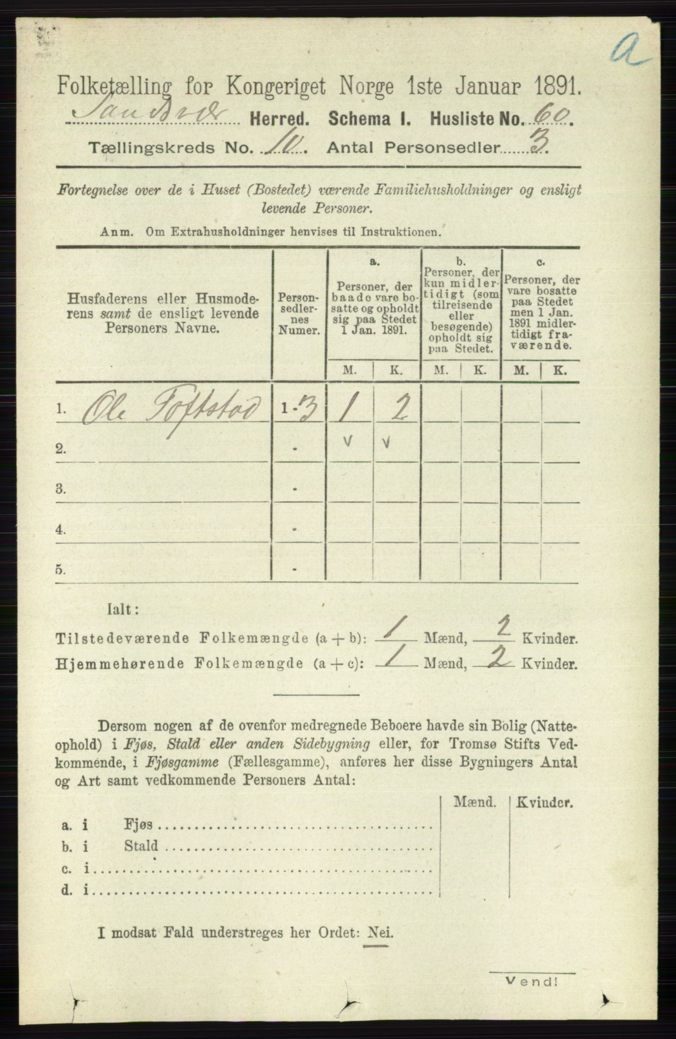 RA, 1891 census for 0629 Sandsvær, 1891, p. 4896