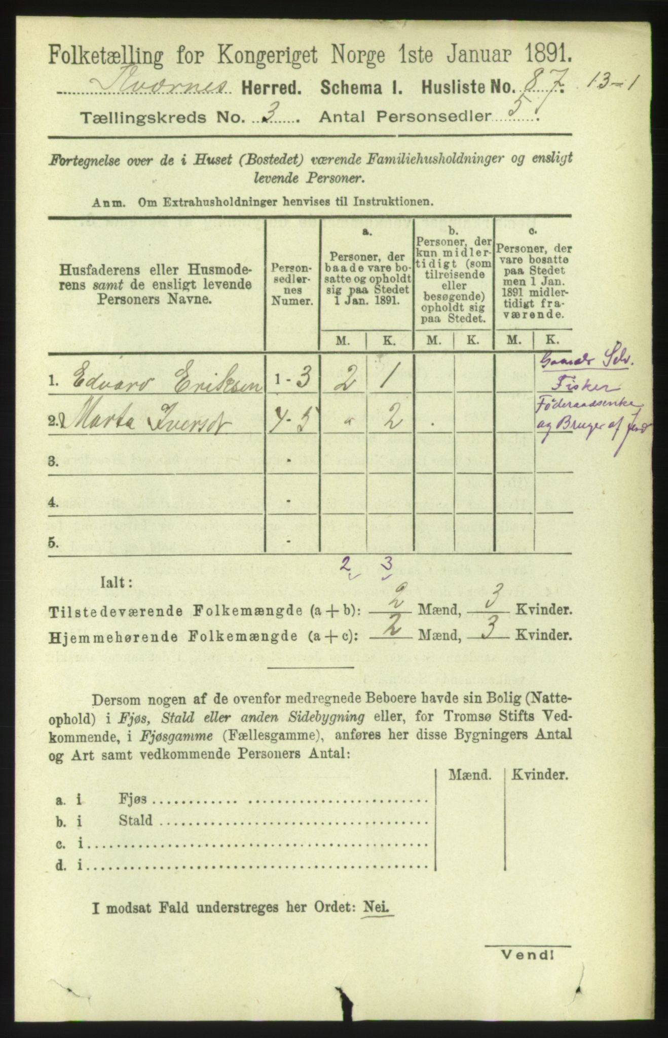 RA, 1891 census for 1553 Kvernes, 1891, p. 1030