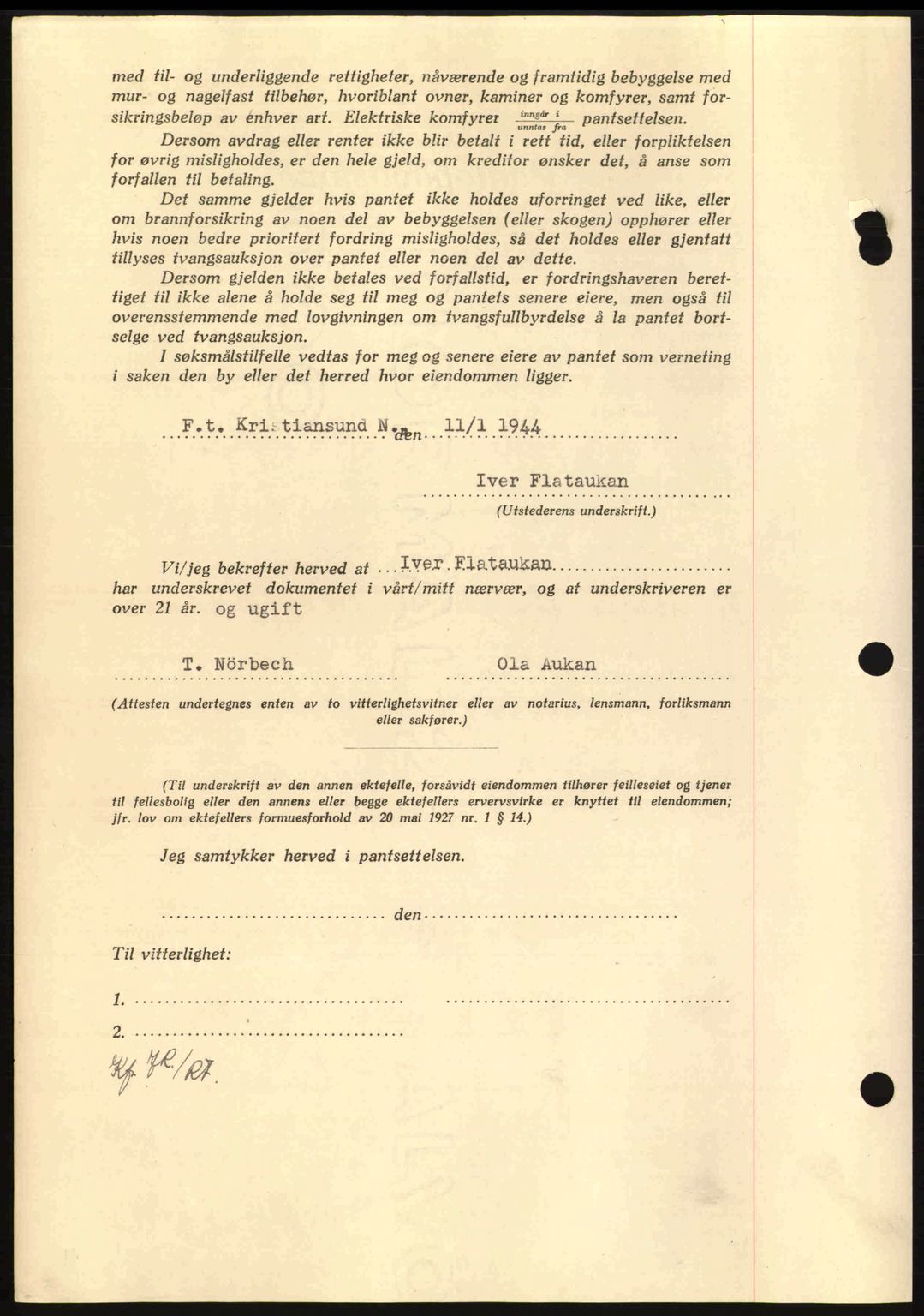 Nordmøre sorenskriveri, AV/SAT-A-4132/1/2/2Ca: Mortgage book no. B92, 1944-1945, Diary no: : 1263/1944