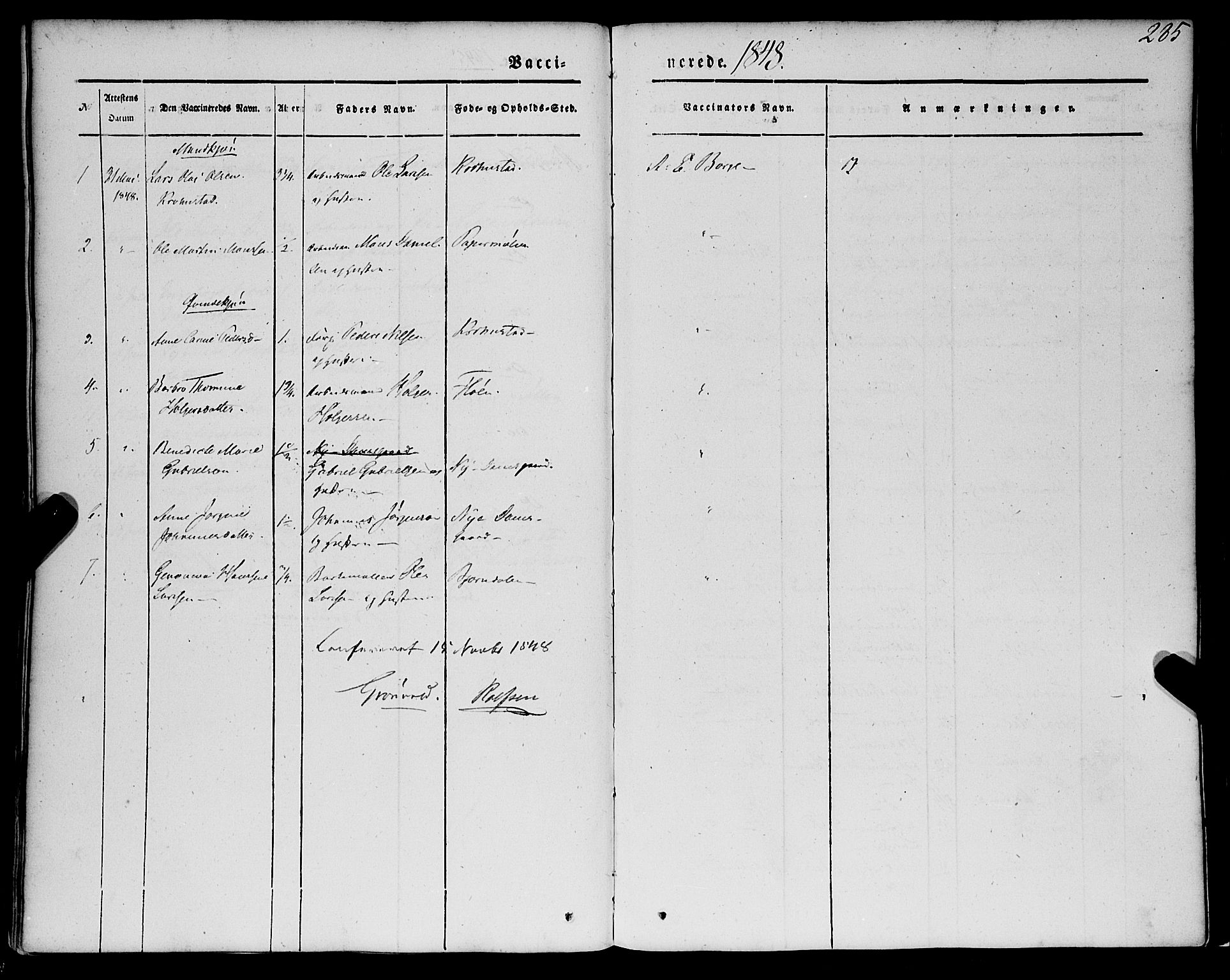 St. Jørgens hospital og Årstad sokneprestembete, AV/SAB-A-99934: Parish register (official) no. A 4, 1844-1863, p. 285