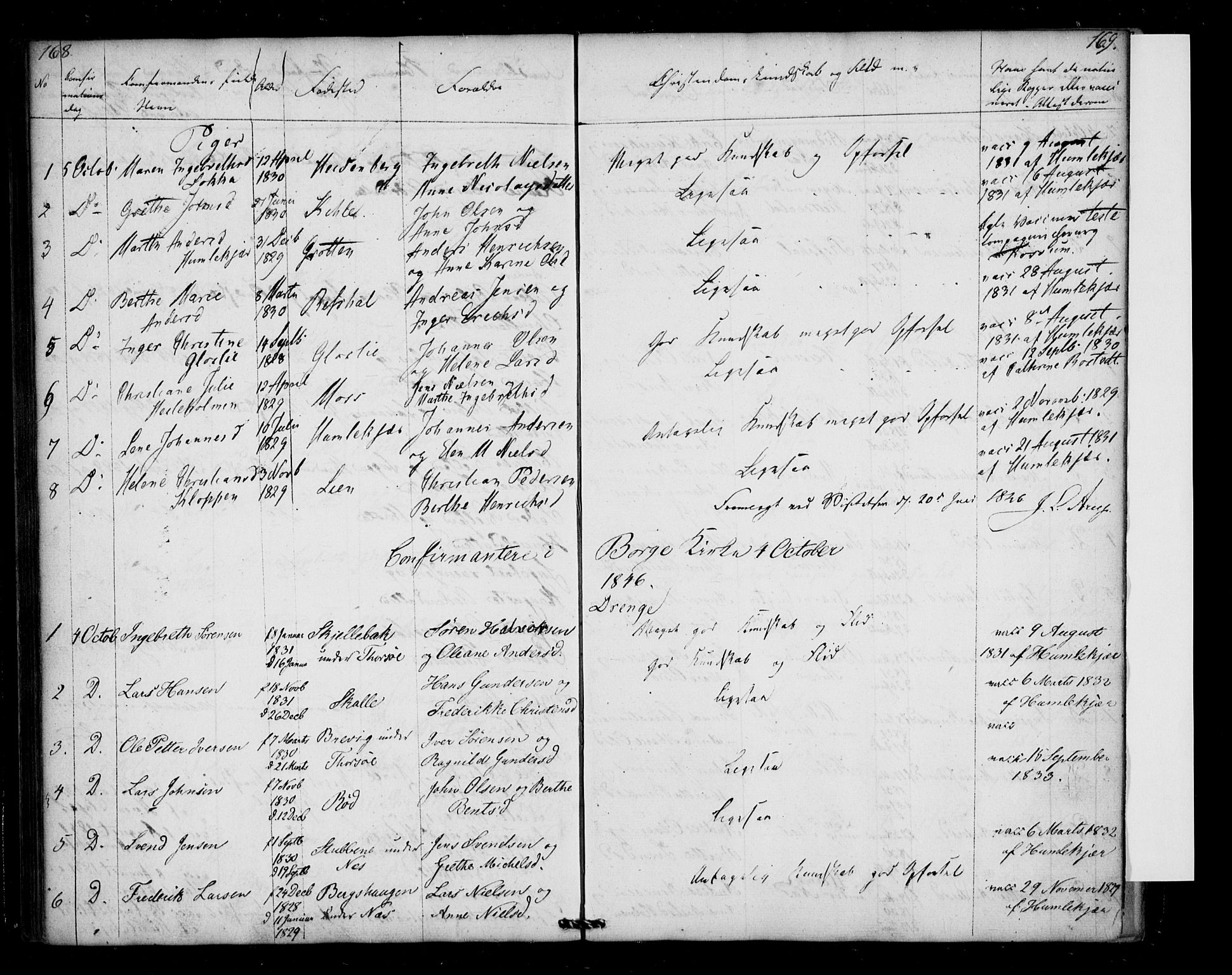 Borge prestekontor Kirkebøker, AV/SAO-A-10903/F/Fb/L0001: Parish register (official) no. II 1, 1836-1852, p. 168-169