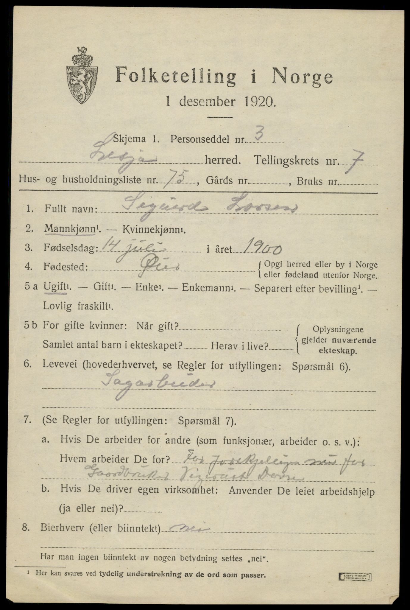 SAH, 1920 census for Lesja, 1920, p. 4702