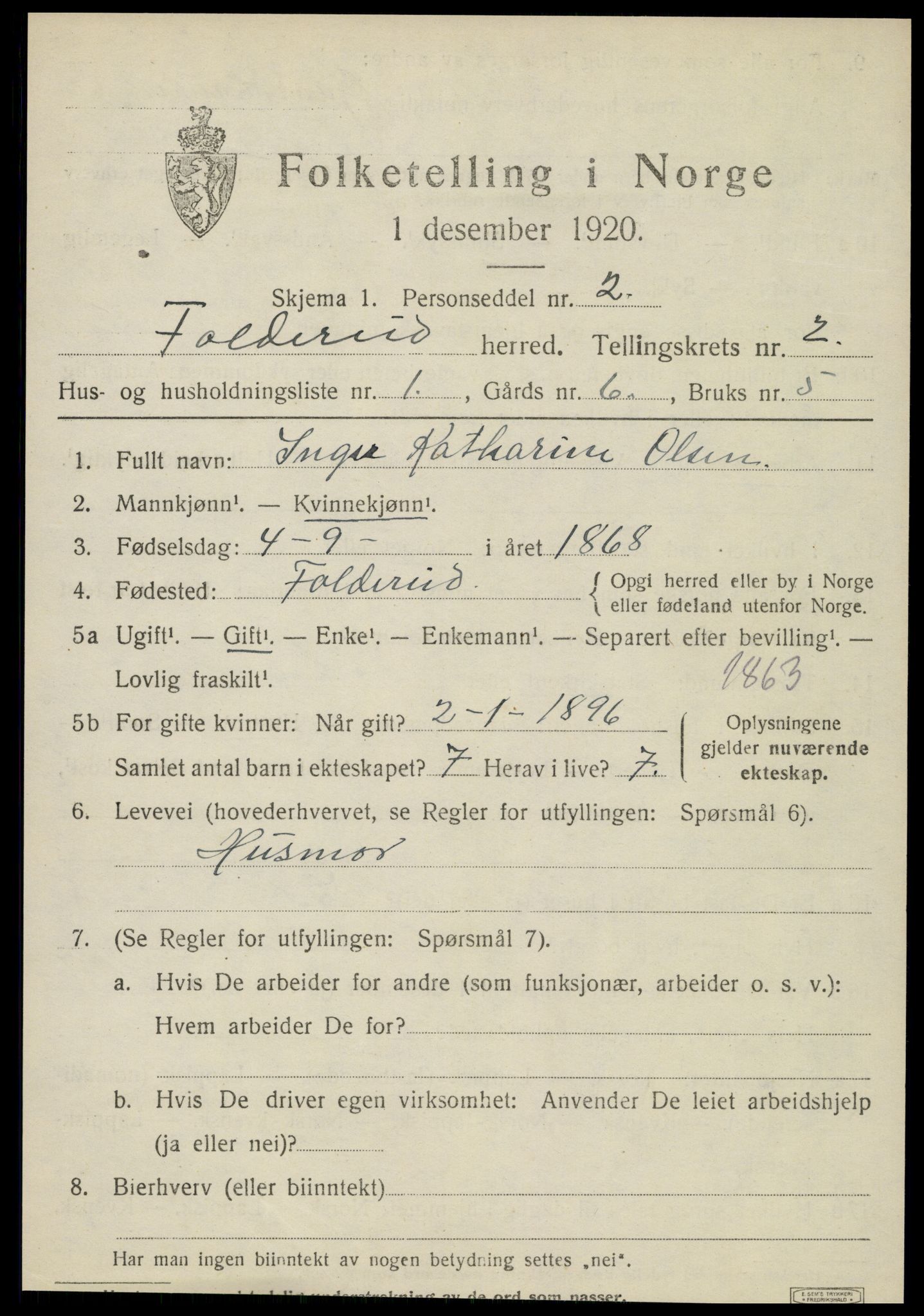 SAT, 1920 census for Foldereid, 1920, p. 690