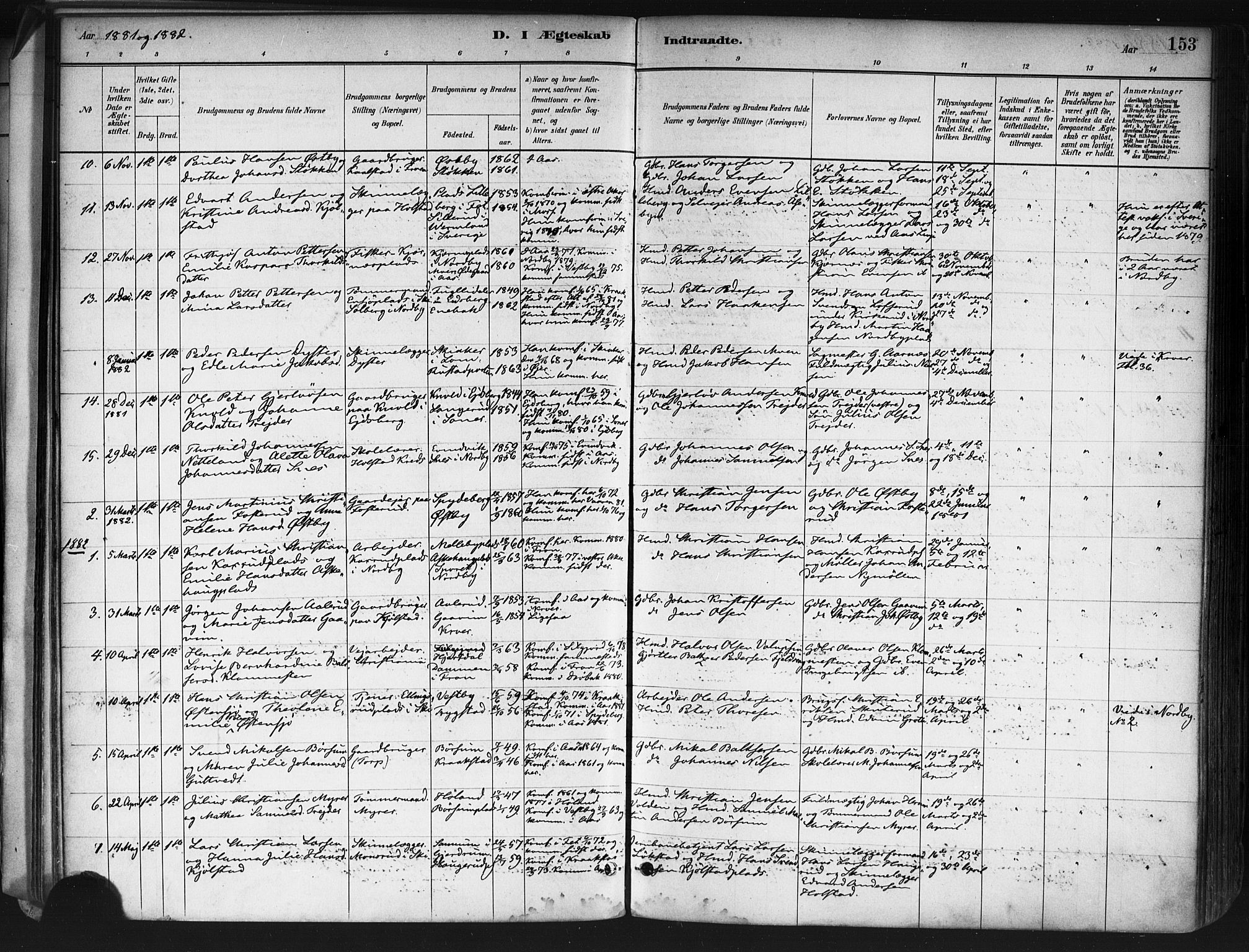 Ås prestekontor Kirkebøker, AV/SAO-A-10894/F/Fa/L0009: Parish register (official) no. I 9, 1881-1900, p. 153