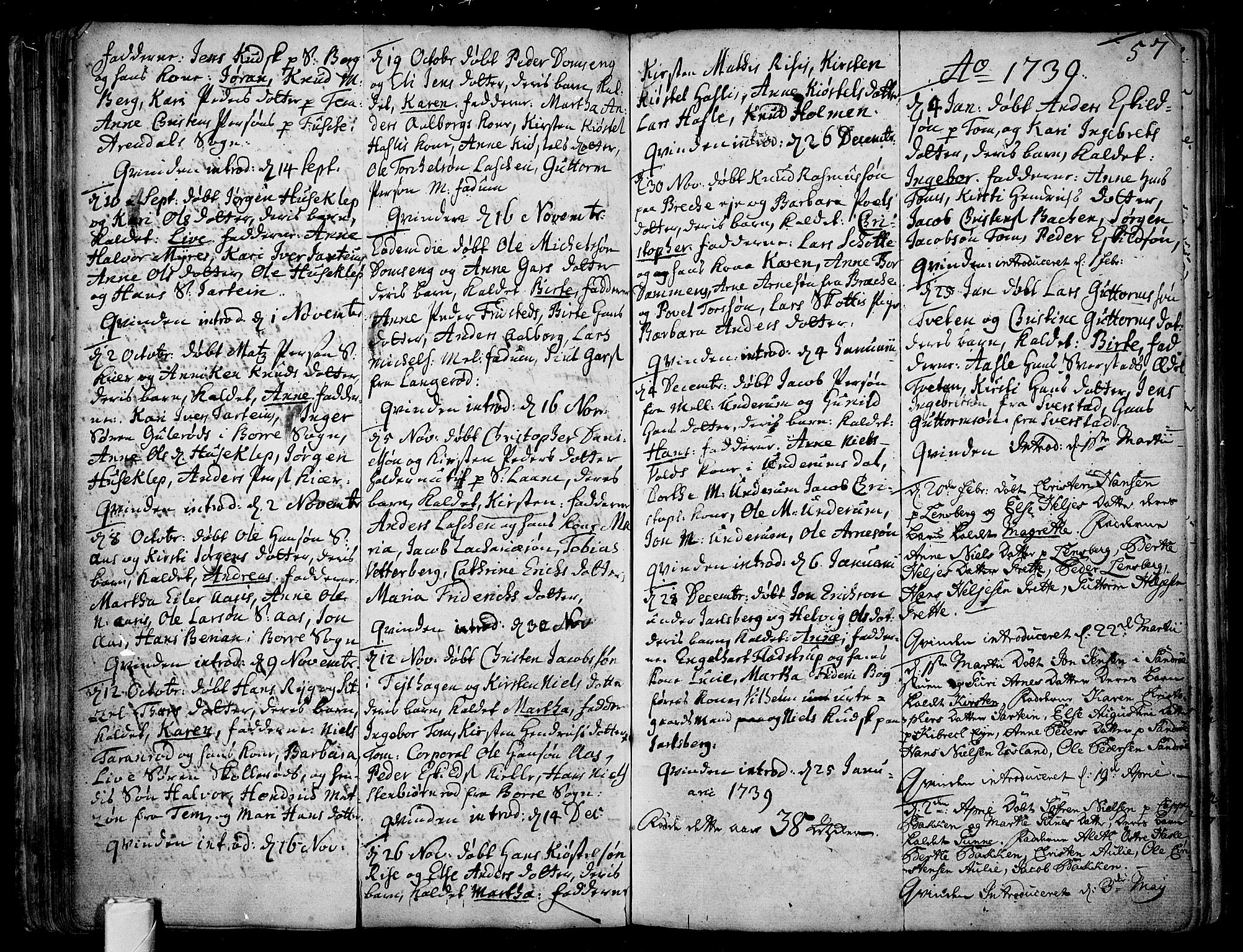 Sem kirkebøker, AV/SAKO-A-5/F/Fa/L0001: Parish register (official) no. I 1, 1702-1763, p. 57