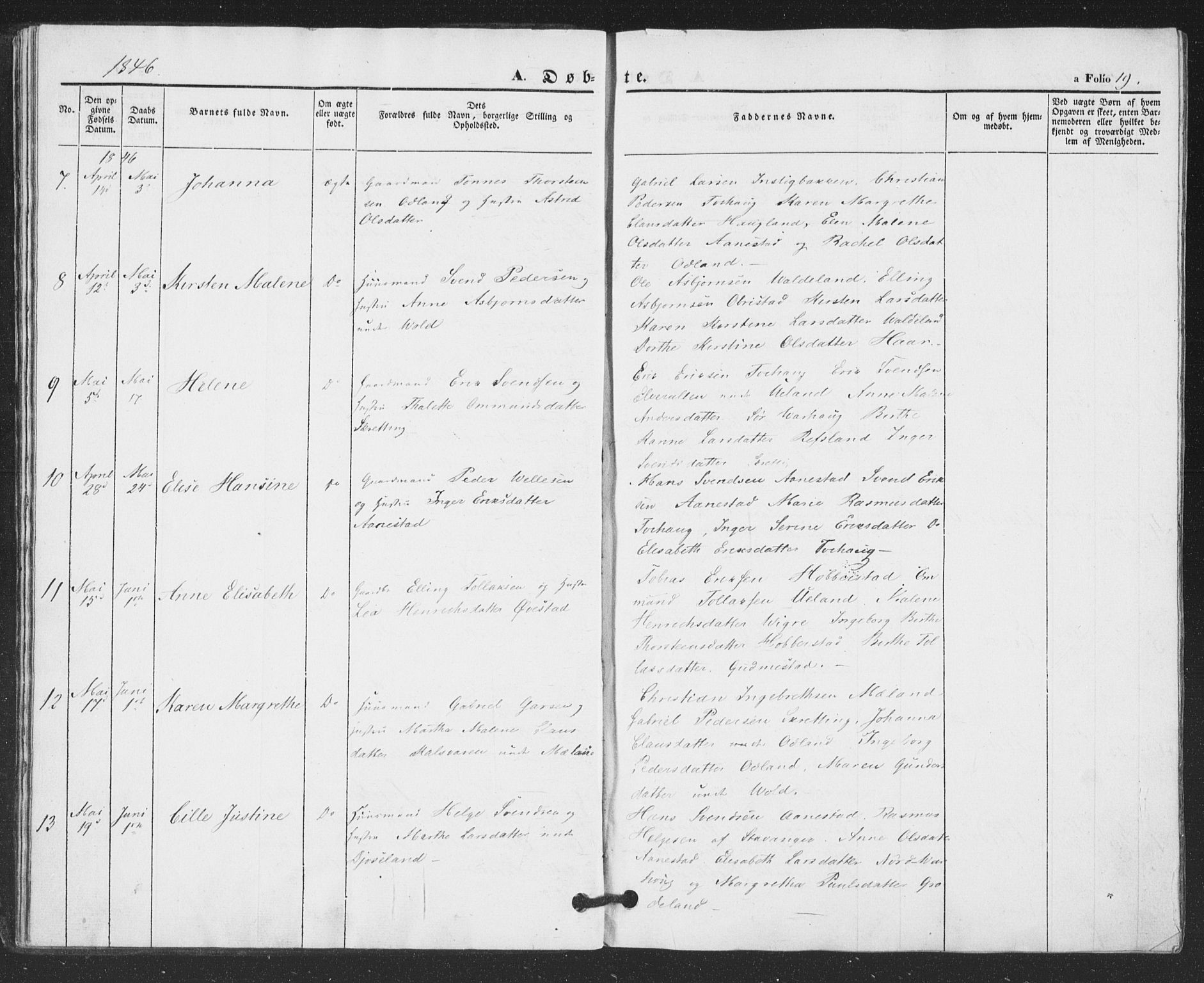 Hå sokneprestkontor, AV/SAST-A-101801/001/30BA/L0007: Parish register (official) no. A 6, 1842-1855, p. 19