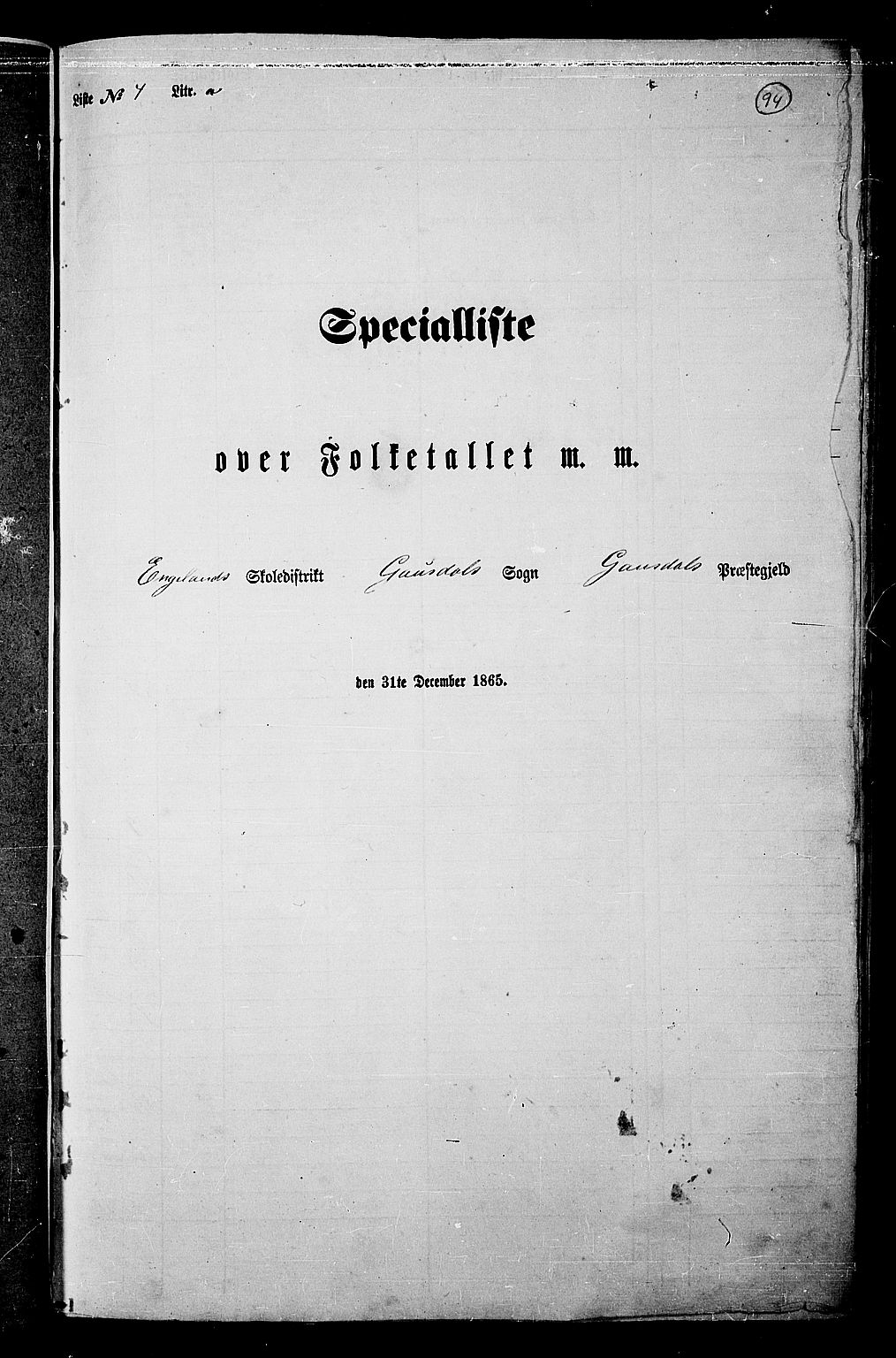 RA, 1865 census for Gausdal, 1865, p. 79