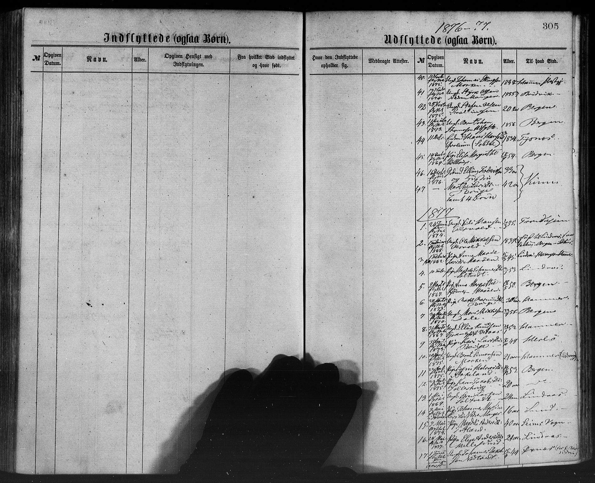 Manger sokneprestembete, SAB/A-76801/H/Haa: Parish register (official) no. A 8, 1871-1880, p. 305