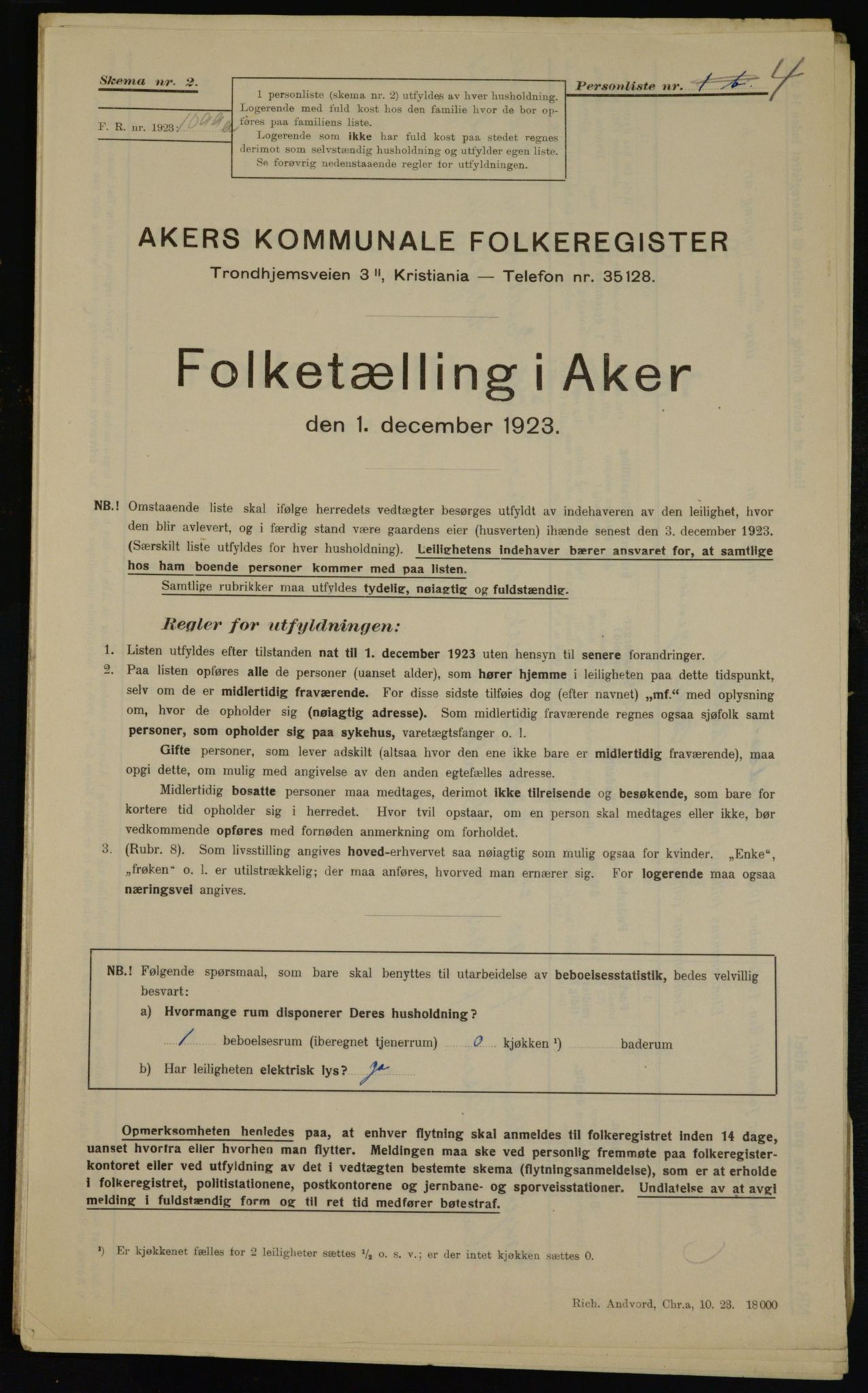 , Municipal Census 1923 for Aker, 1923, p. 43060