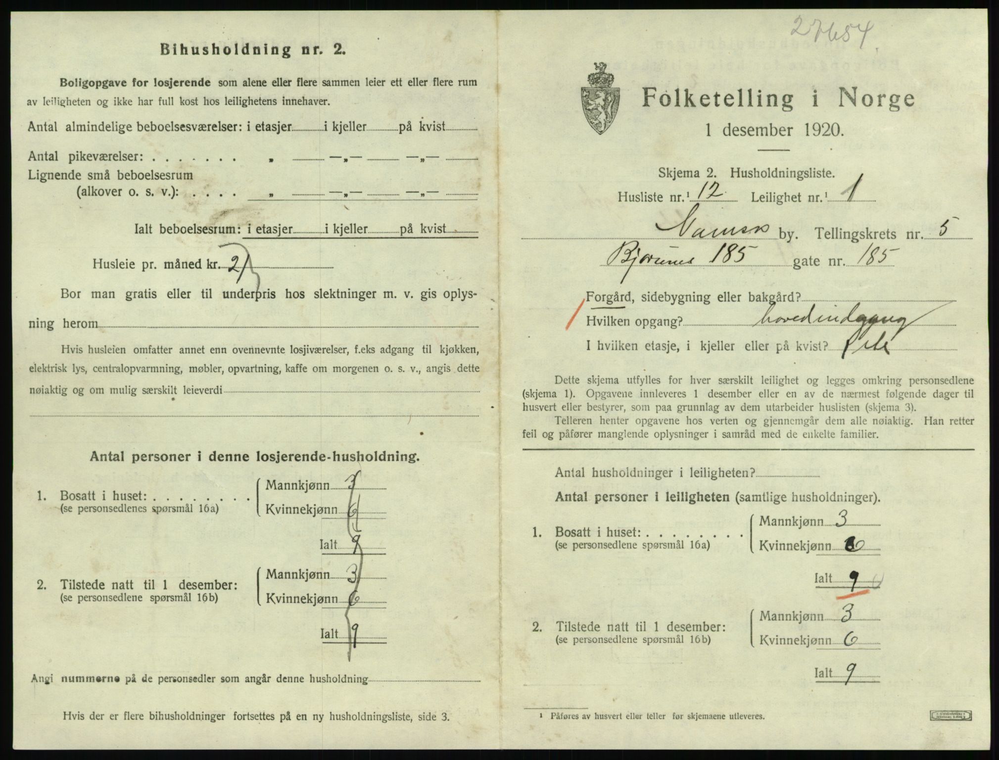SAT, 1920 census for Namsos, 1920, p. 1641