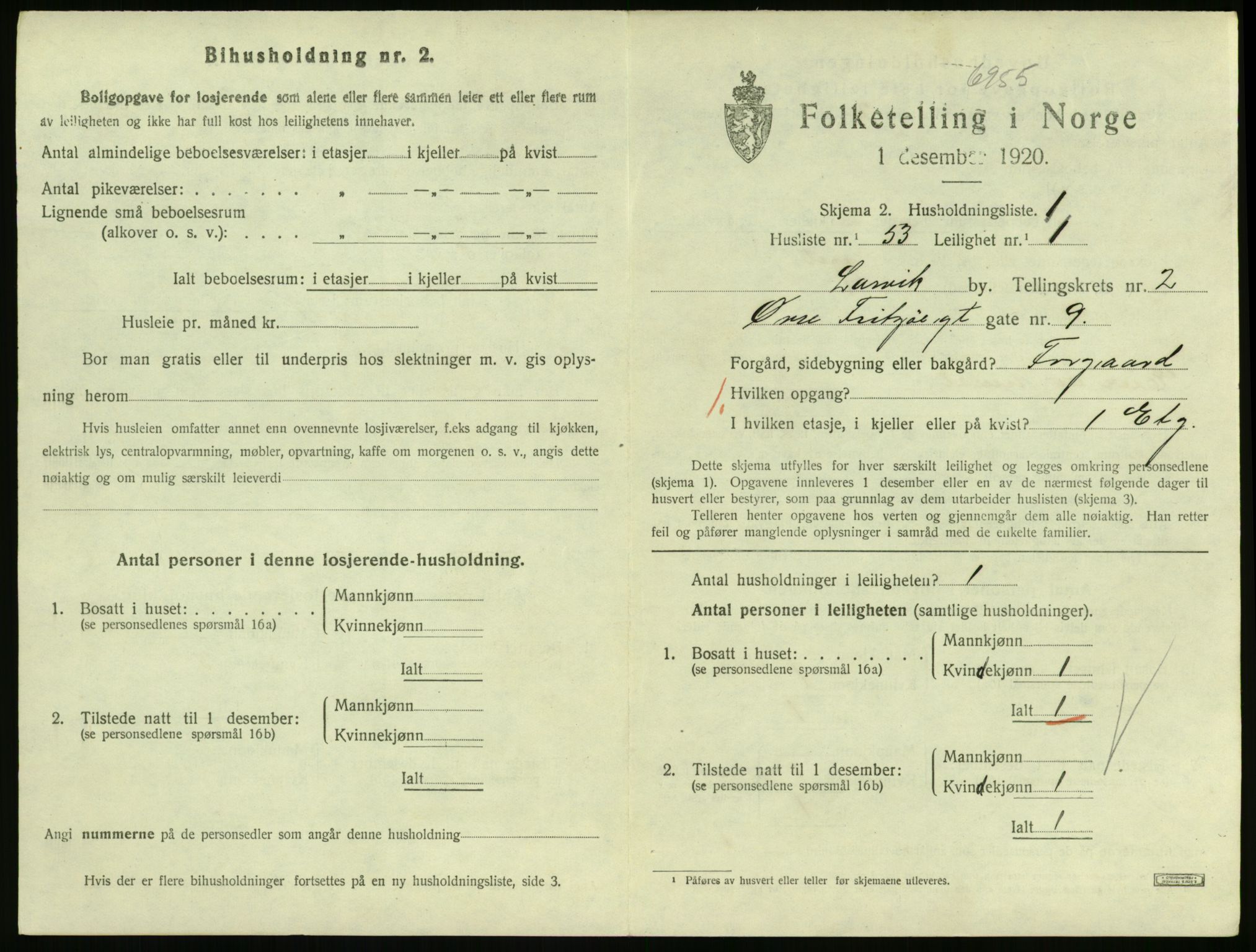 SAKO, 1920 census for Larvik, 1920, p. 3602