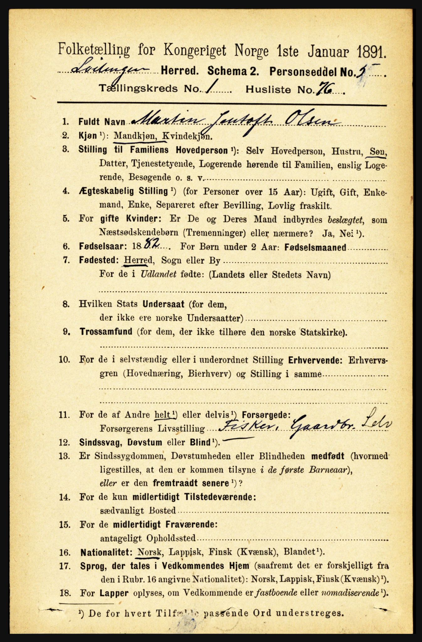 RA, 1891 census for 1851 Lødingen, 1891, p. 637