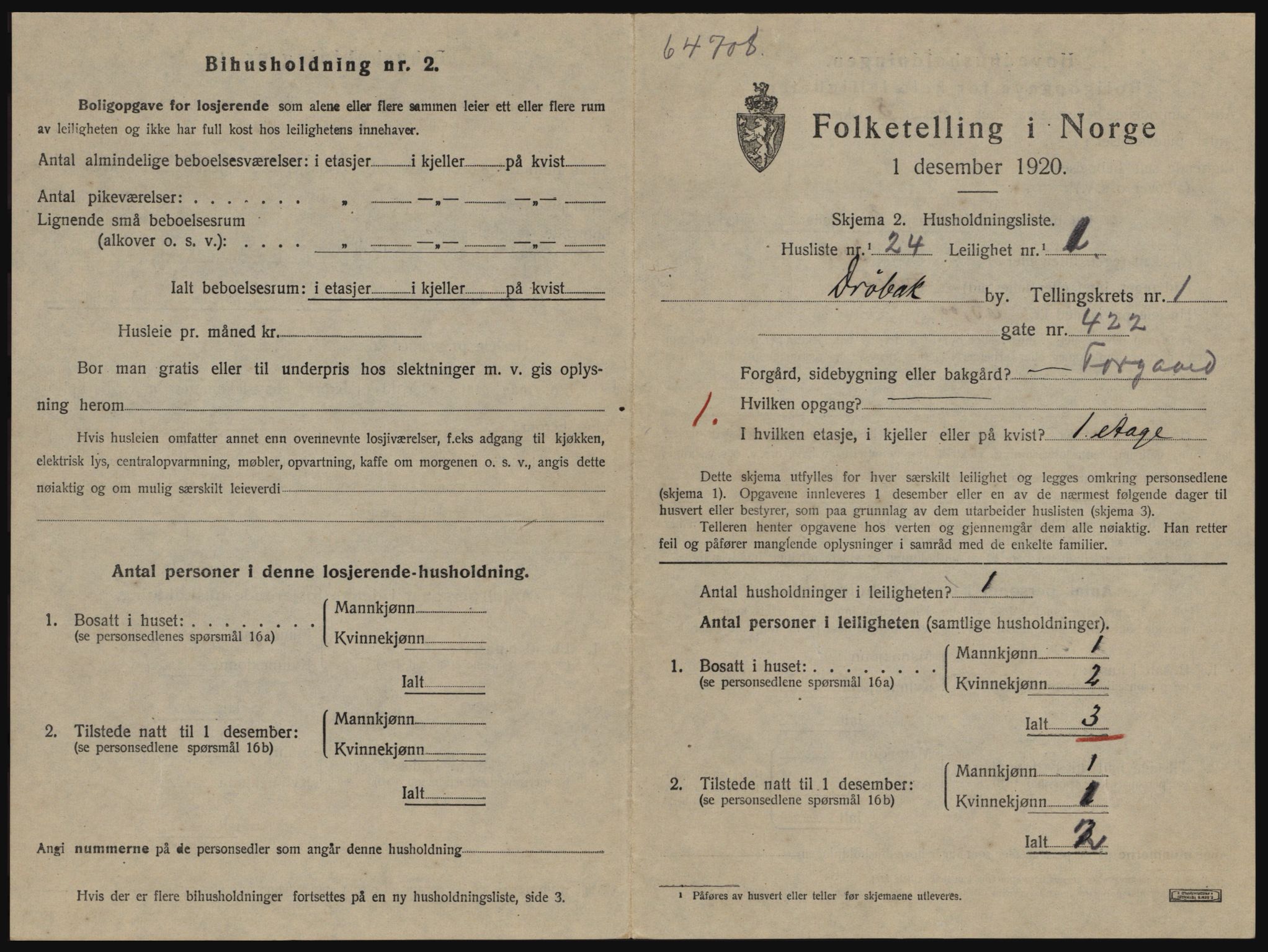 SAO, 1920 census for Drøbak, 1920, p. 819