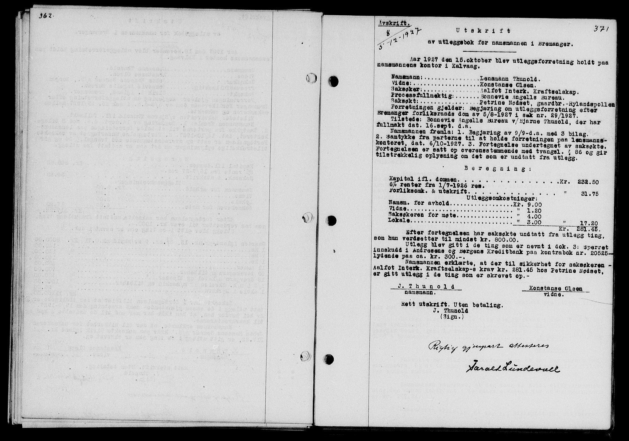 Sunnfjord tingrett, SAB/A-3201/1/G/Gb/Gba/L0047: Mortgage book no. II.B.47, 1927-1928, Deed date: 05.12.1927