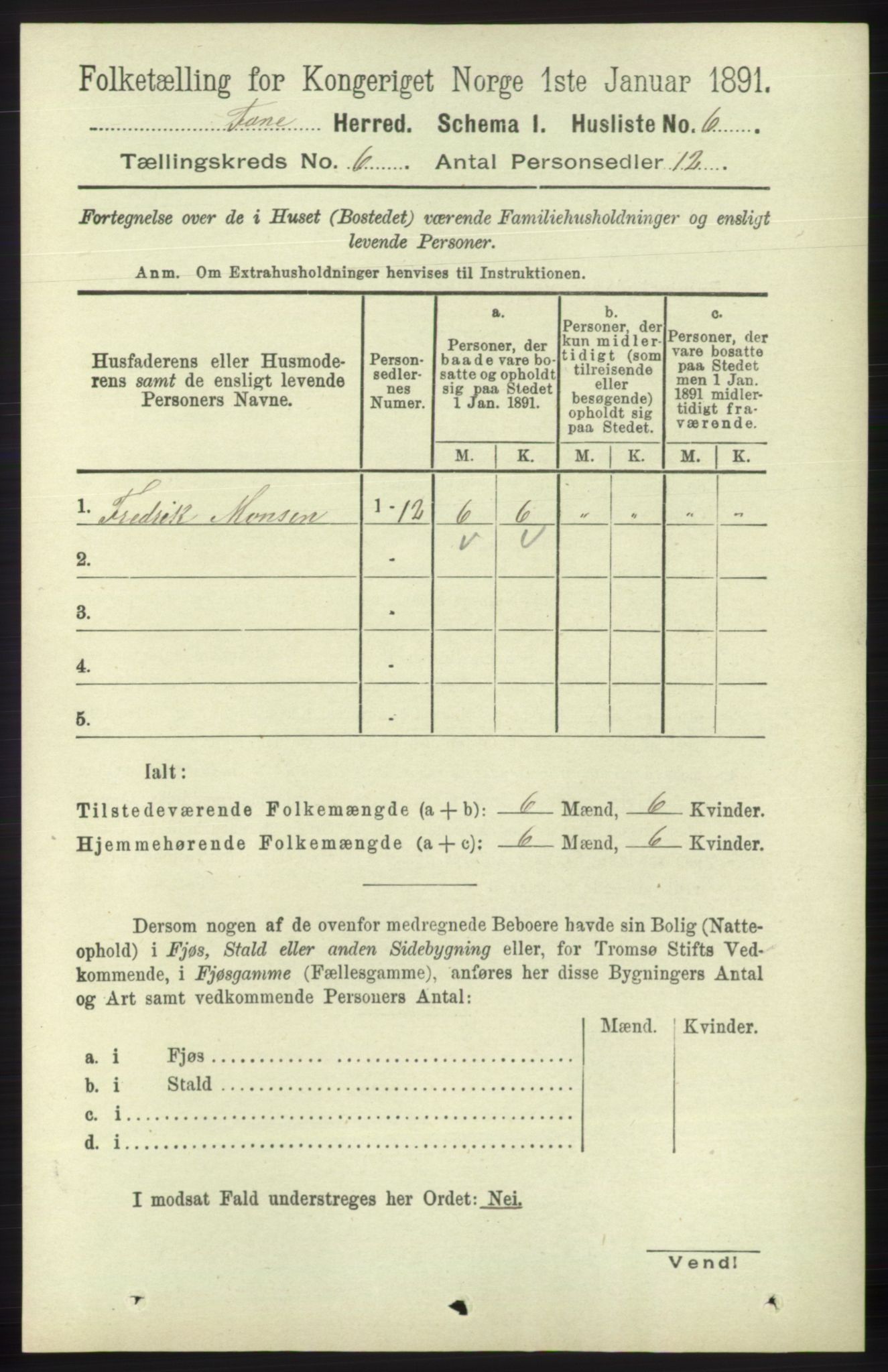 RA, 1891 census for 1249 Fana, 1891, p. 2515