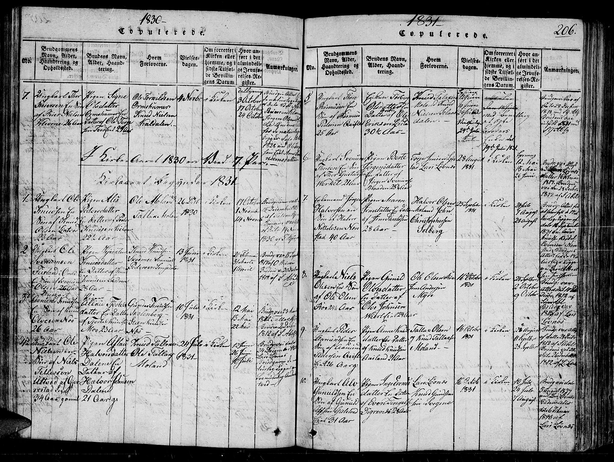 Gjerstad sokneprestkontor, SAK/1111-0014/F/Fb/Fbb/L0001: Parish register (copy) no. B 1, 1813-1863, p. 206