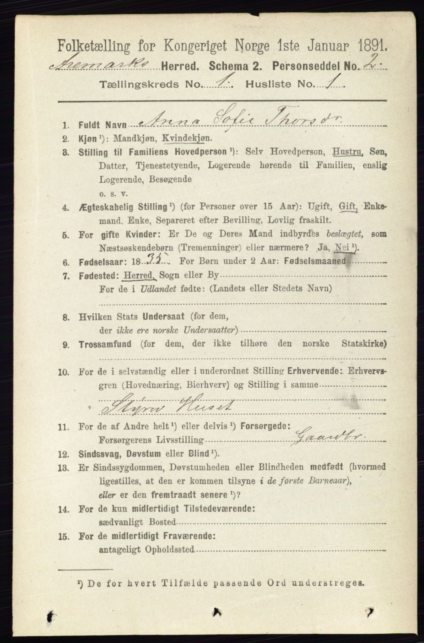 RA, 1891 census for 0118 Aremark, 1891, p. 146