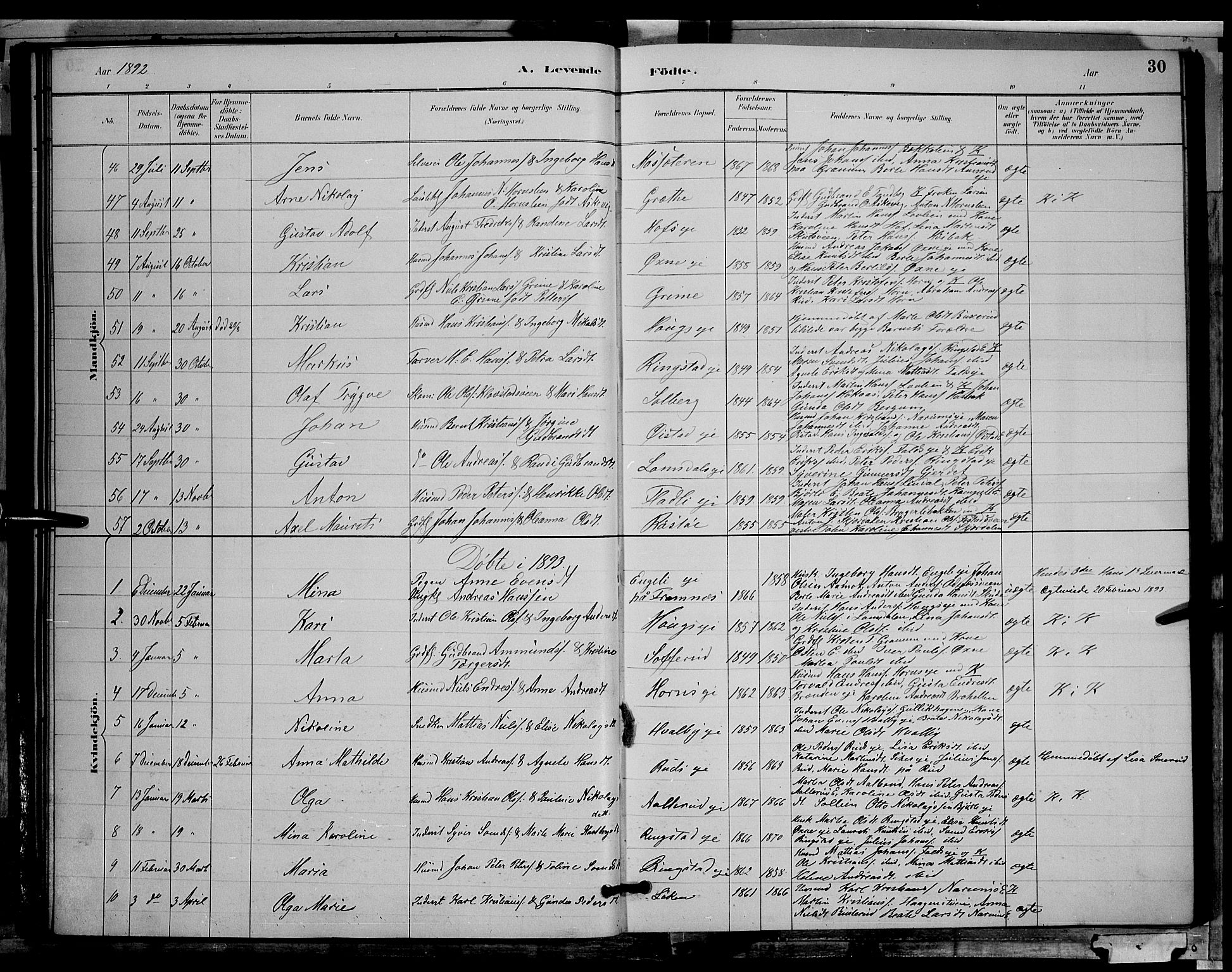 Søndre Land prestekontor, SAH/PREST-122/L/L0002: Parish register (copy) no. 2, 1884-1900, p. 30