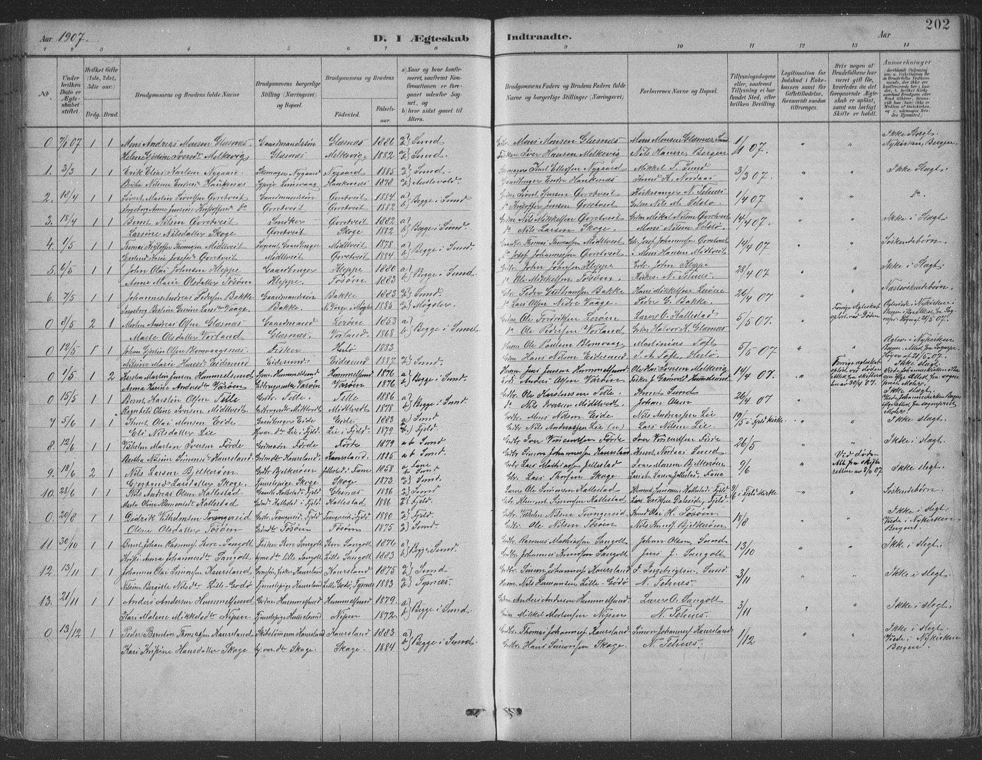 Sund sokneprestembete, SAB/A-99930: Parish register (copy) no. B 3, 1882-1911, p. 202