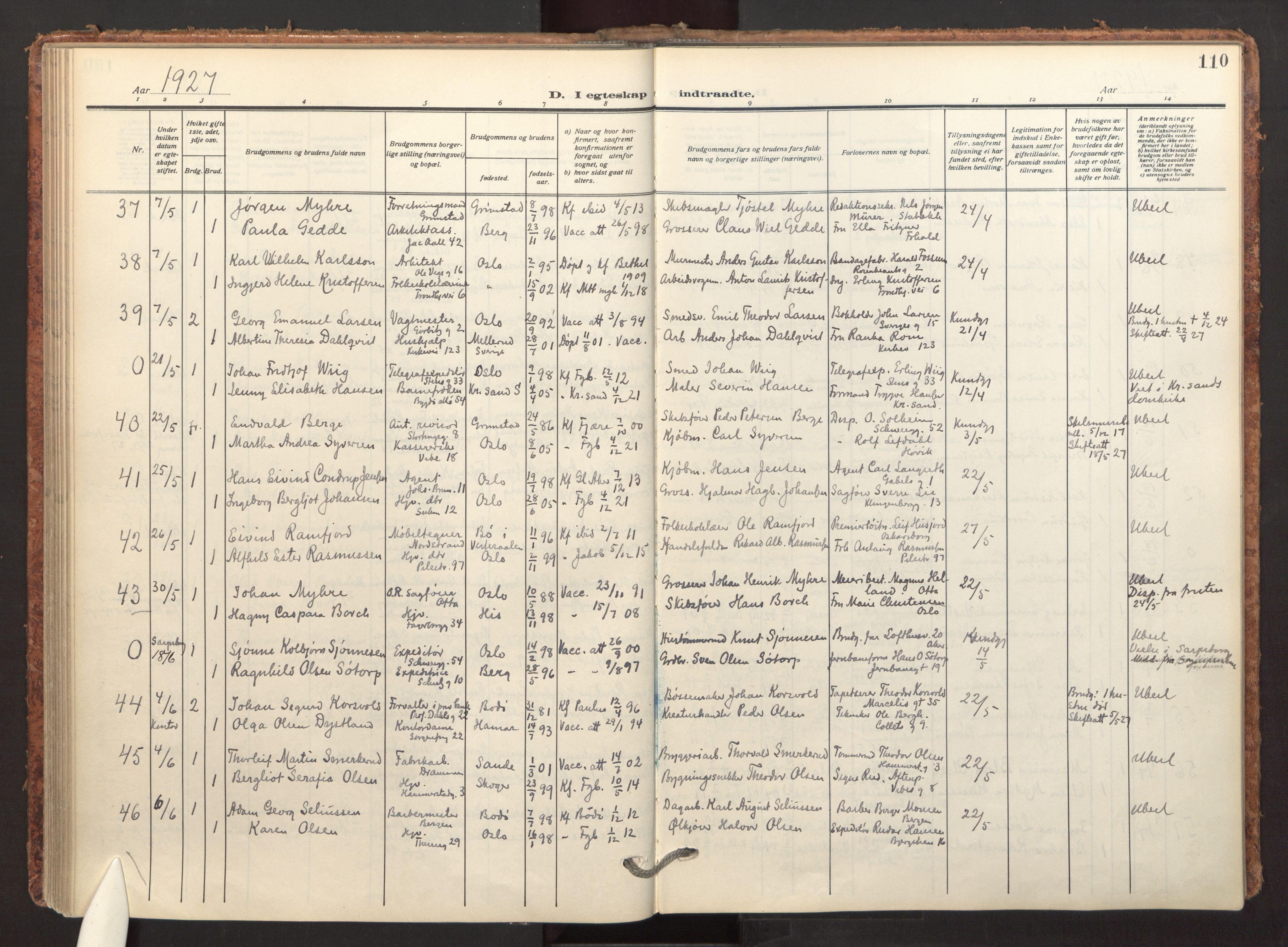 Fagerborg prestekontor Kirkebøker, AV/SAO-A-10844/F/Fa/L0007: Parish register (official) no. 7, 1917-1934, p. 110