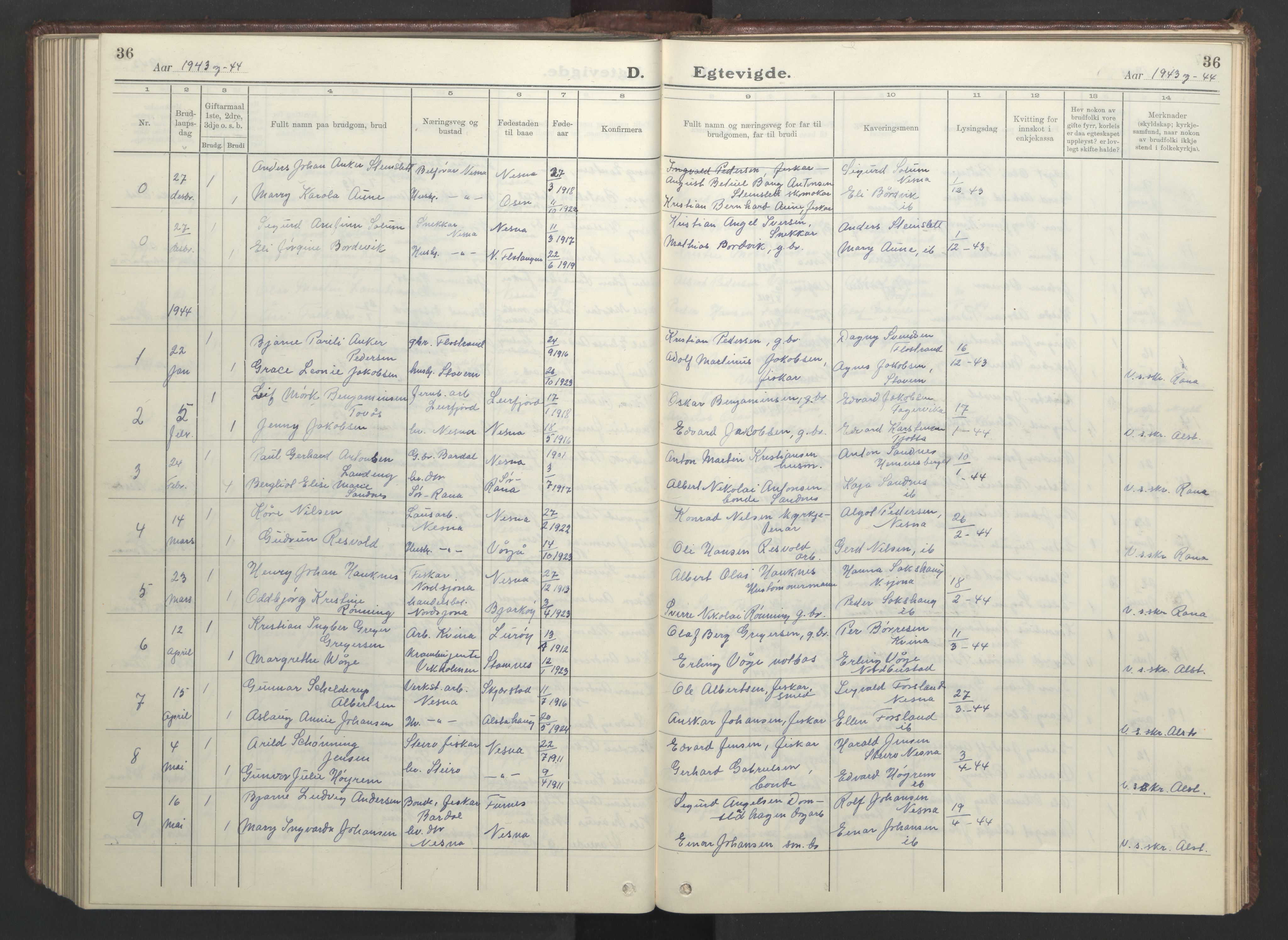 Ministerialprotokoller, klokkerbøker og fødselsregistre - Nordland, AV/SAT-A-1459/838/L0561: Parish register (copy) no. 838C08, 1923-1953, p. 36