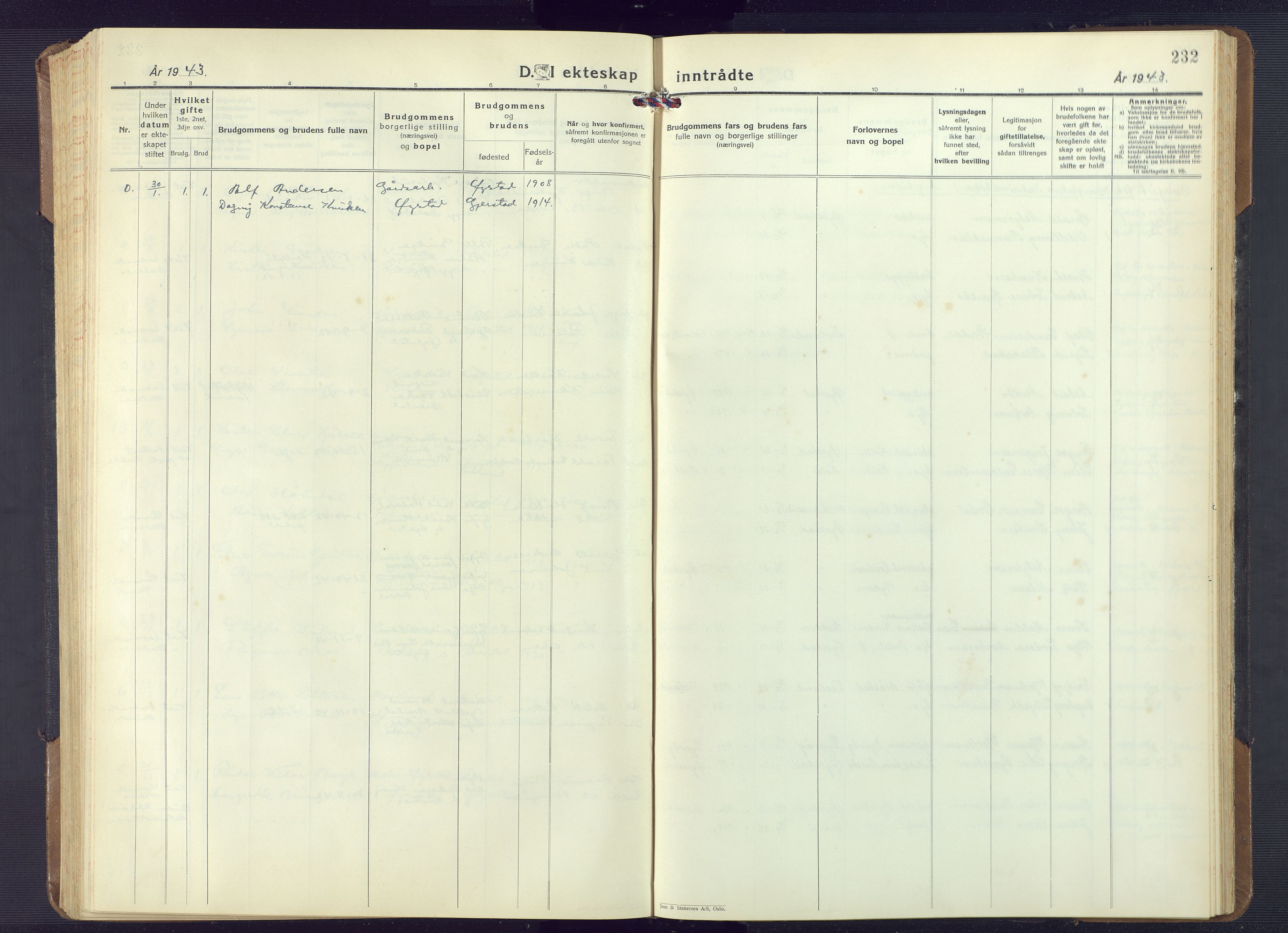 Øyestad sokneprestkontor, AV/SAK-1111-0049/F/Fb/L0013: Parish register (copy) no. B 13, 1933-1945, p. 232