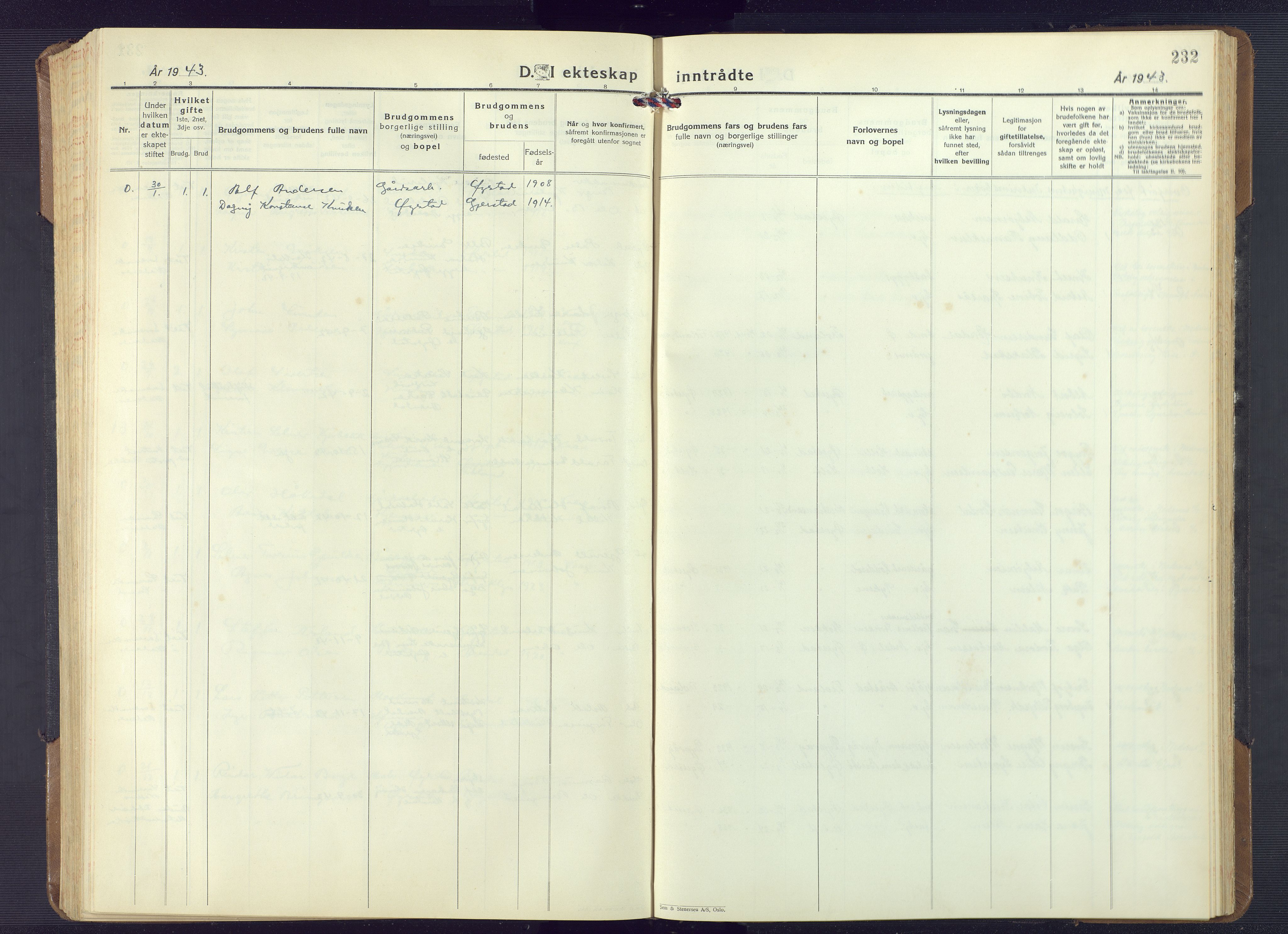 Øyestad sokneprestkontor, SAK/1111-0049/F/Fb/L0013: Parish register (copy) no. B 13, 1933-1945, p. 232