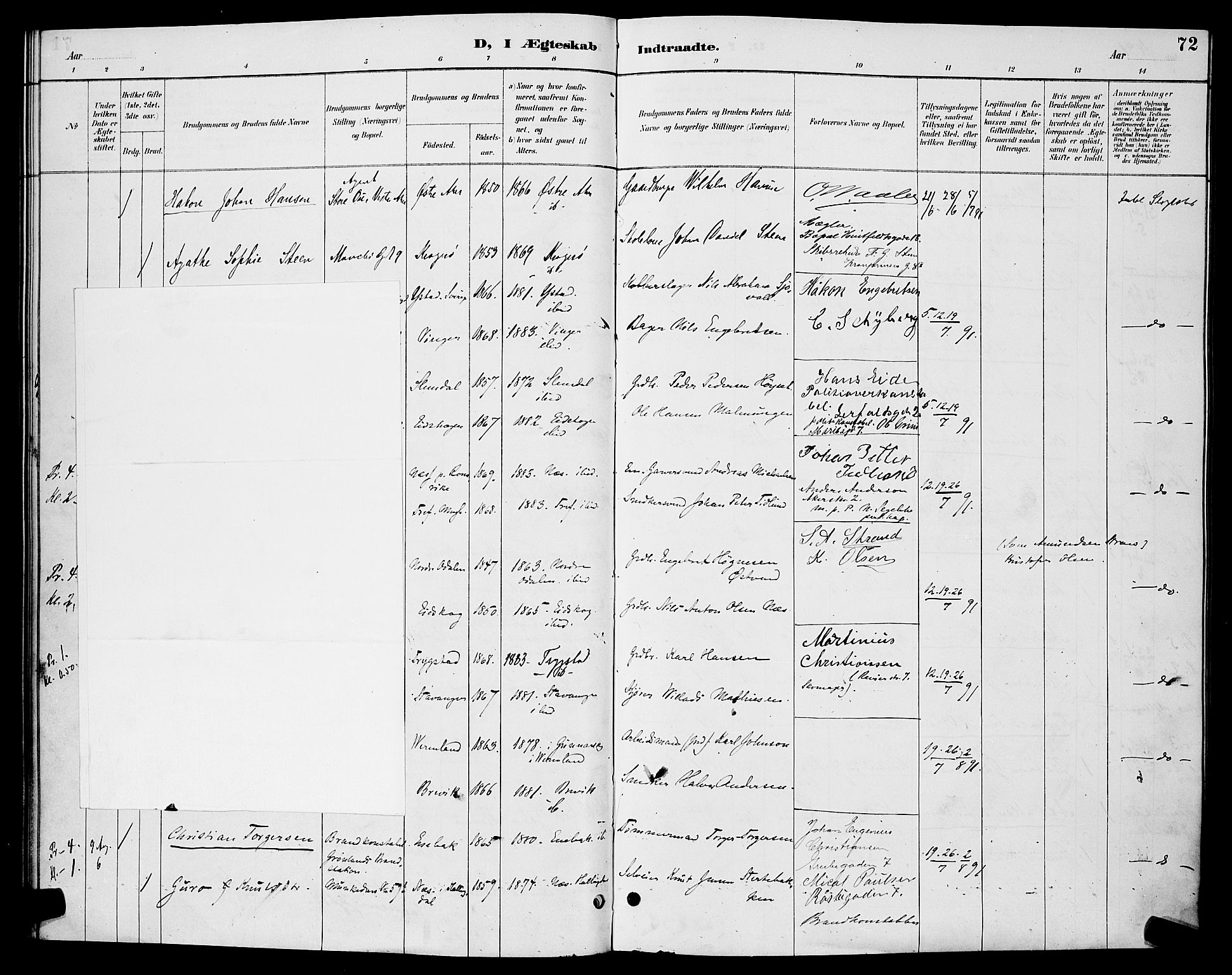 Trefoldighet prestekontor Kirkebøker, AV/SAO-A-10882/H/Ha/L0004: Banns register no. 4, 1888-1894, p. 72