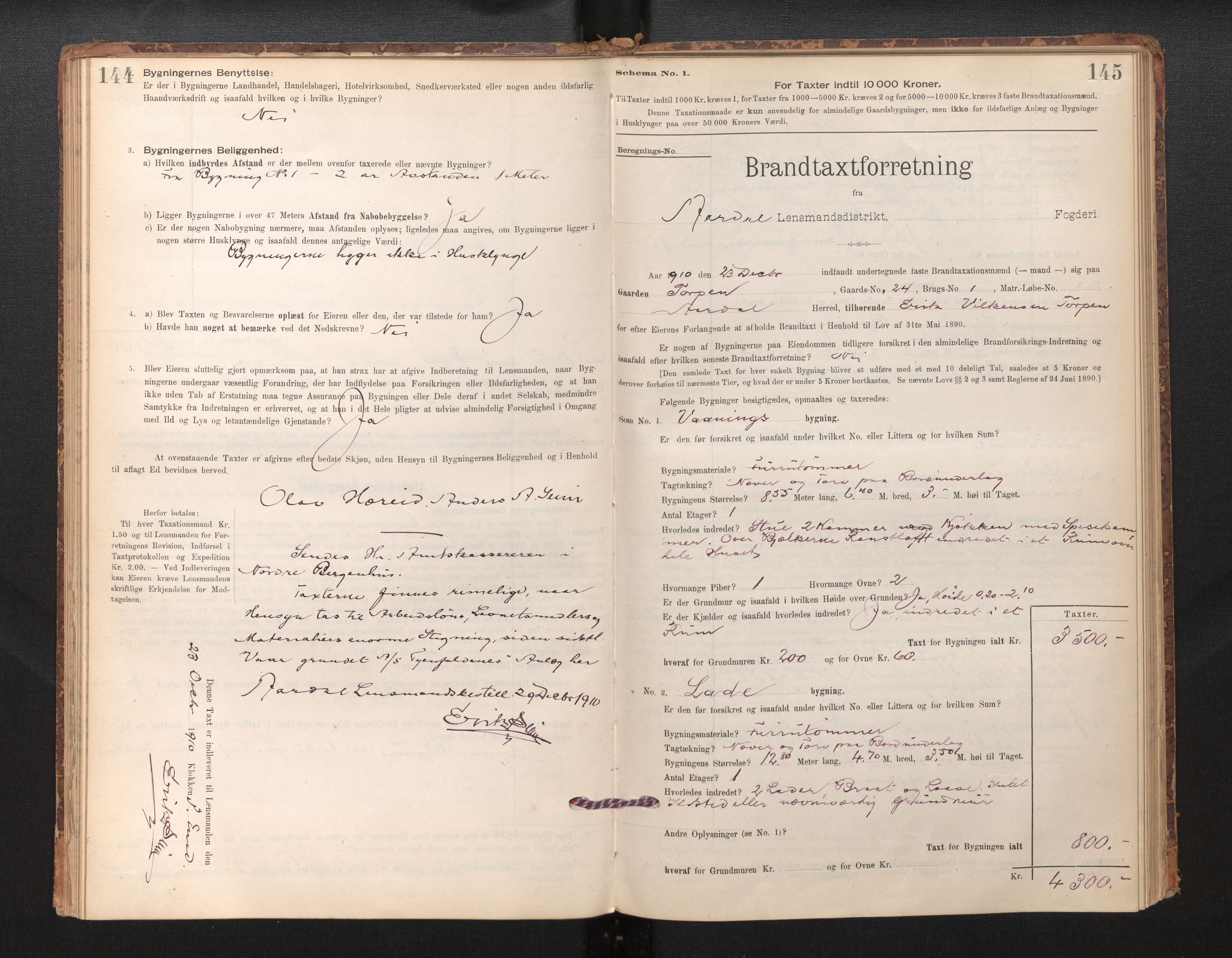 Lensmannen i Årdal, AV/SAB-A-30501/0012/L0008: Branntakstprotokoll, skjematakst, 1895-1915, p. 144-145