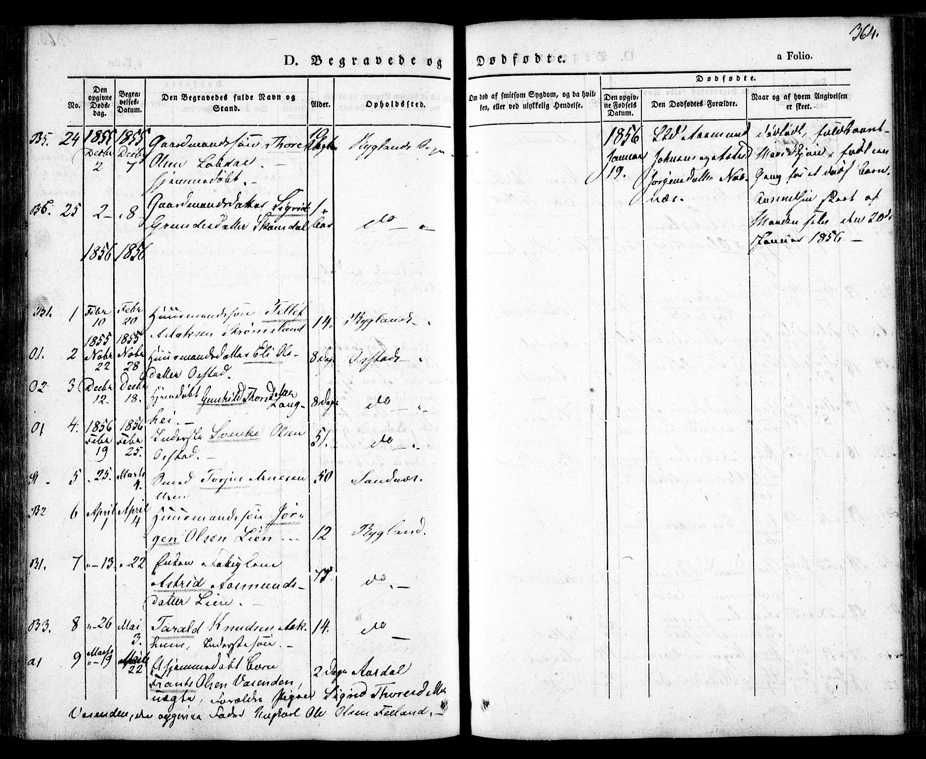 Bygland sokneprestkontor, SAK/1111-0006/F/Fa/Fab/L0004: Parish register (official) no. A 4, 1842-1858, p. 364