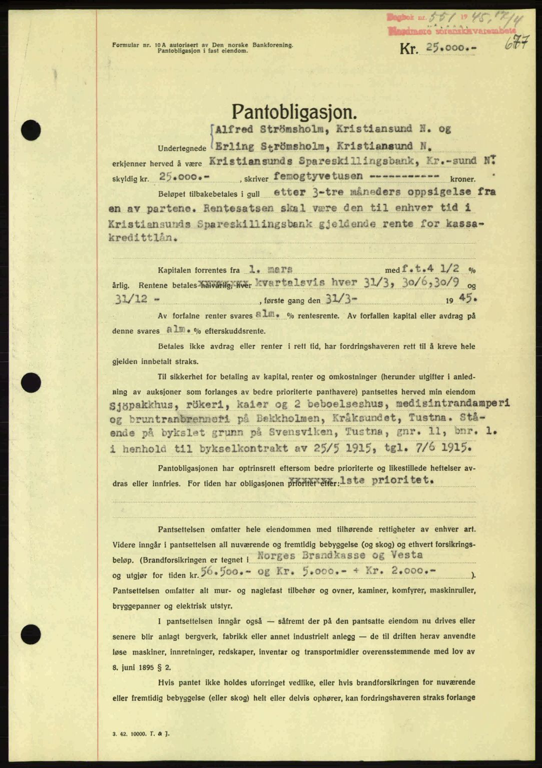 Nordmøre sorenskriveri, AV/SAT-A-4132/1/2/2Ca: Mortgage book no. B92, 1944-1945, Diary no: : 551/1945